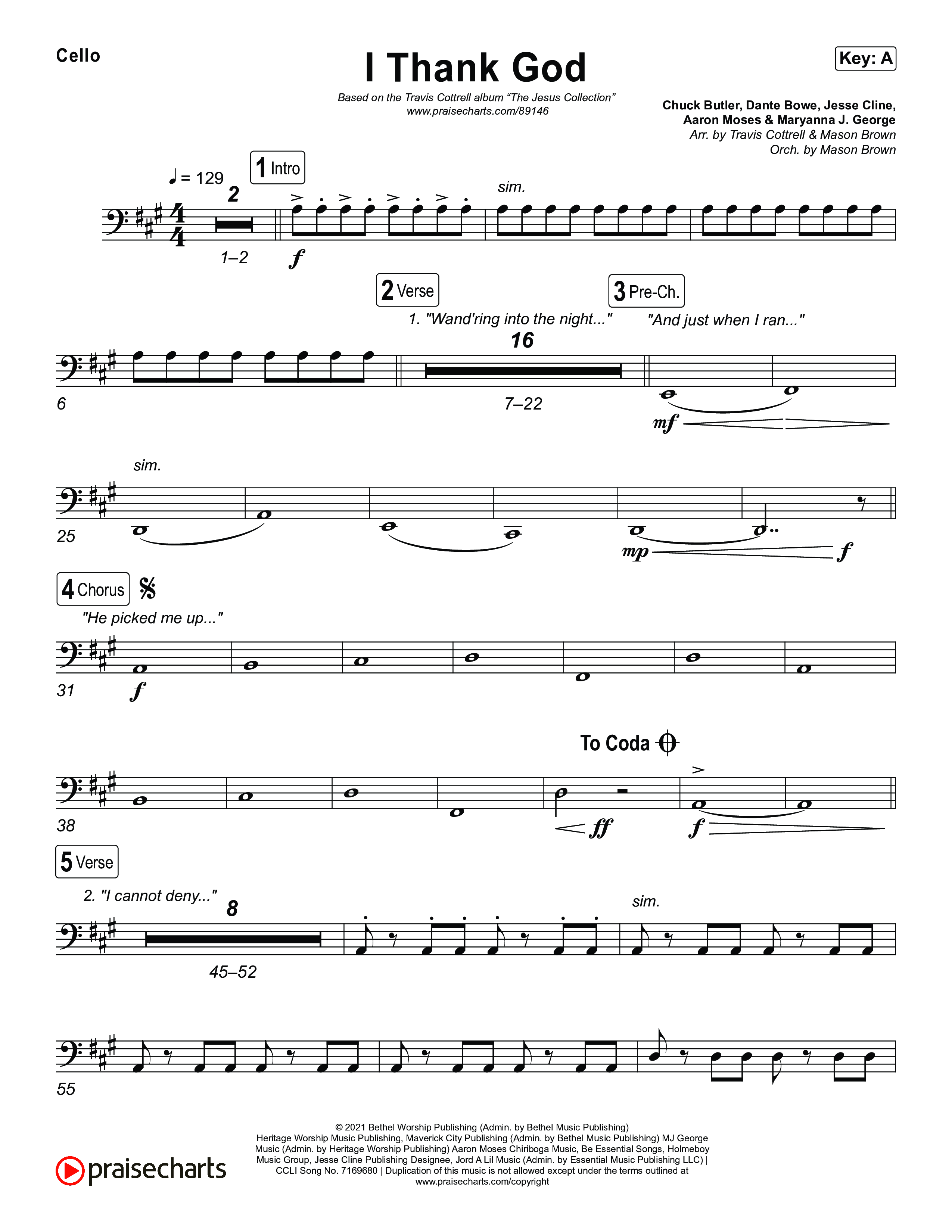 I Thank God (Choral/SATB) Cello (Travis Cottrell / Brooke Voland / Arr. Mason Brown)