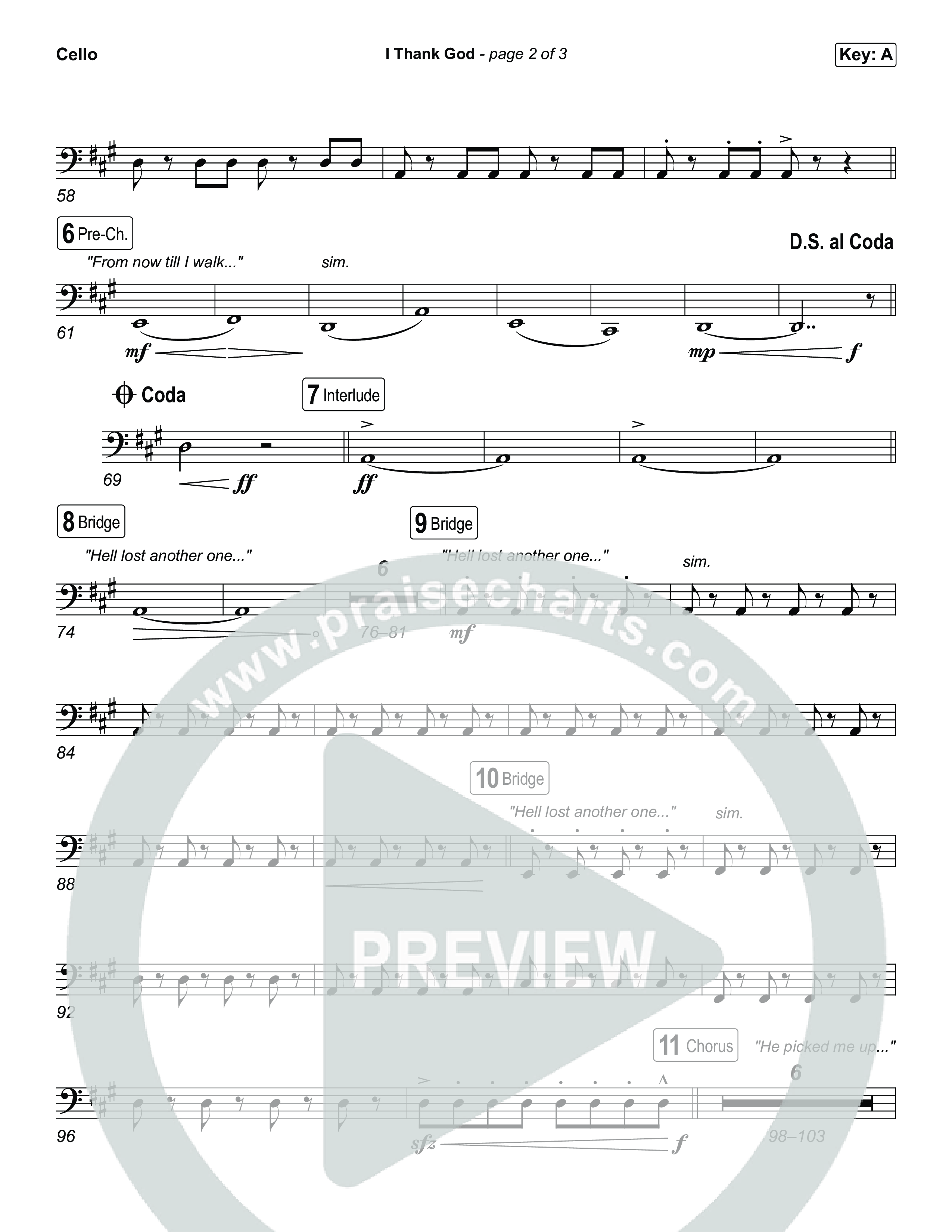 I Thank God (Choral/SATB) Cello (Travis Cottrell / Brooke Voland / Arr. Mason Brown)