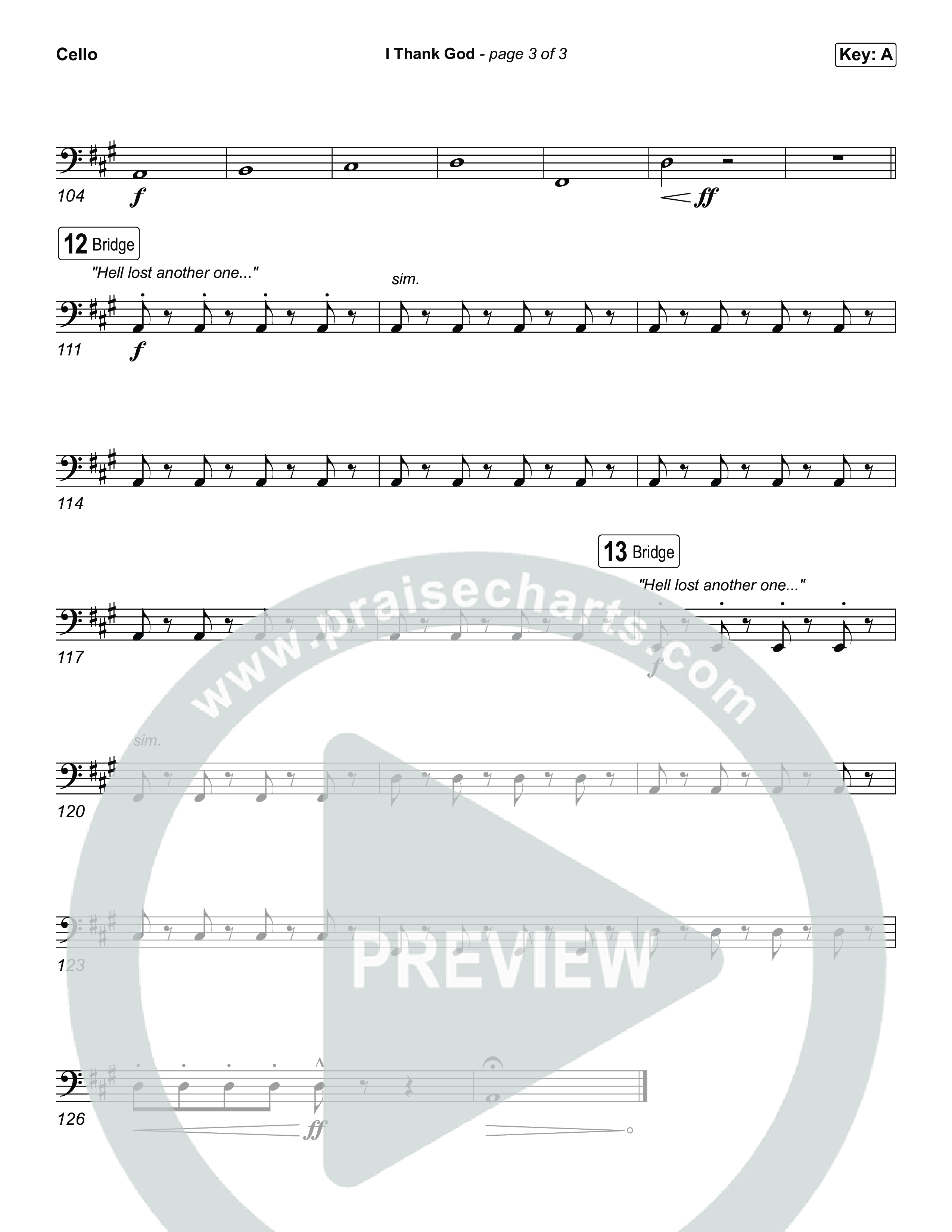 I Thank God (Choral/SATB) Cello (Travis Cottrell / Brooke Voland / Arr. Mason Brown)