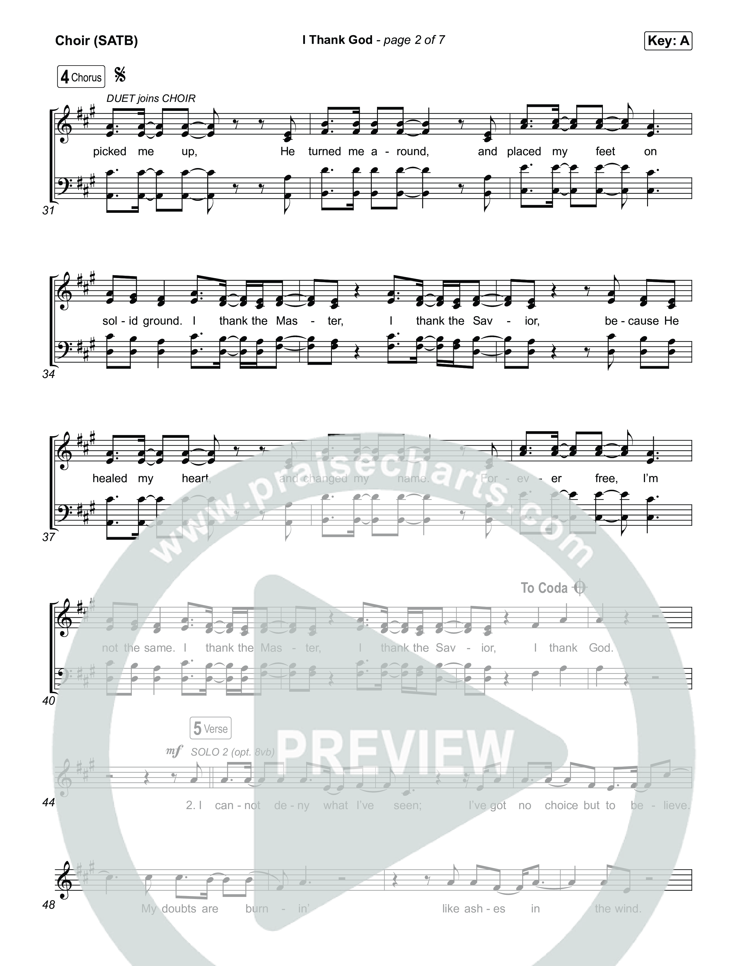 I Thank God (Choral/SATB) Choir Sheet (SATB) (Travis Cottrell / Brooke Voland / Arr. Mason Brown)