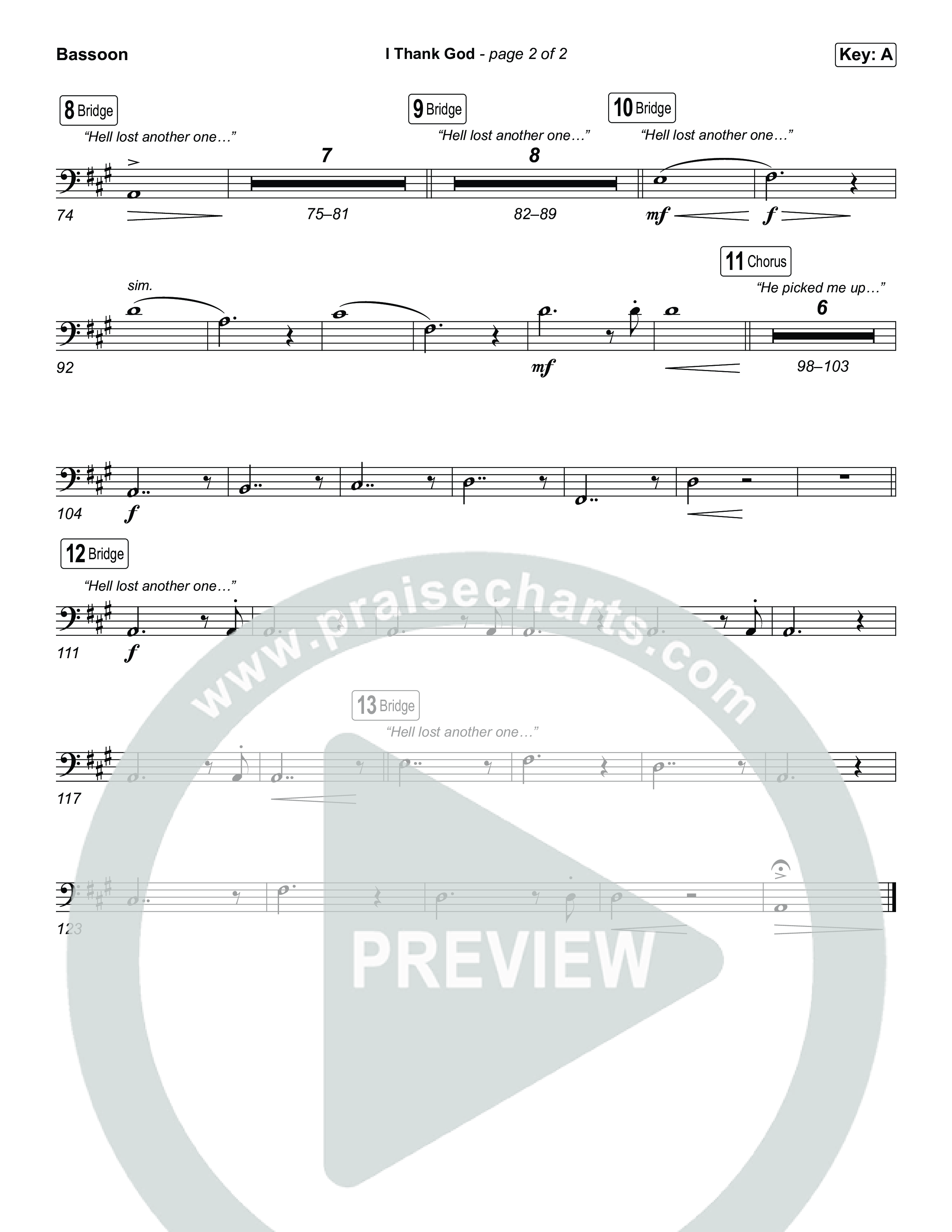 I Thank God (Choral/SATB) Bassoon (Travis Cottrell / Brooke Voland / Arr. Mason Brown)