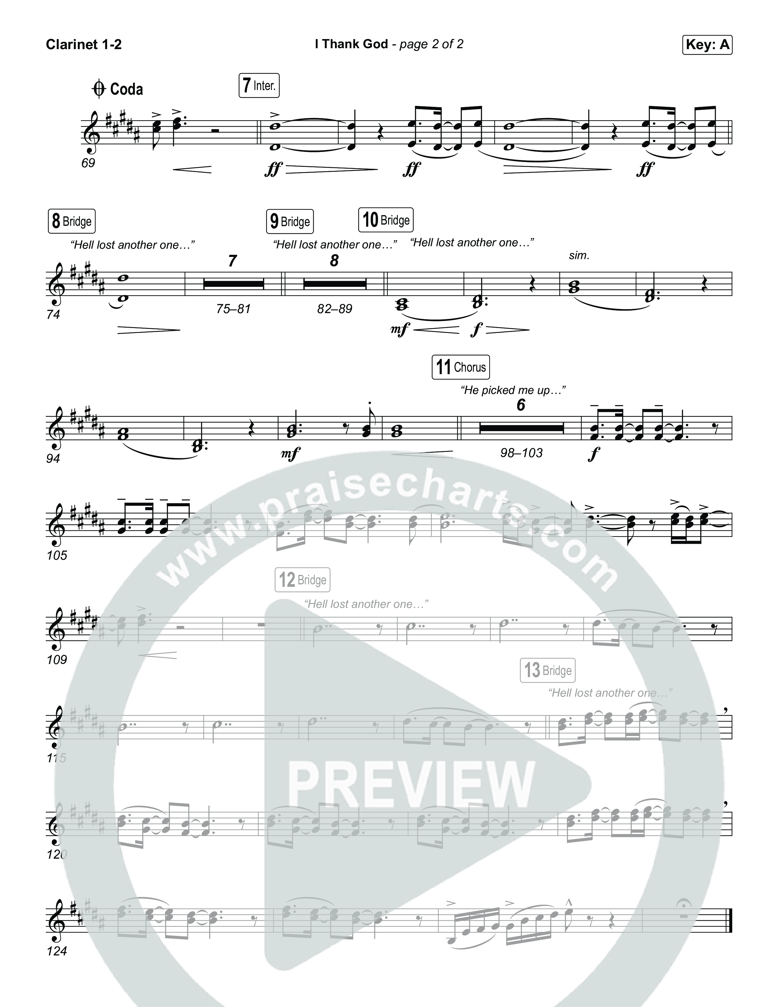 I Thank God (Choral/SATB) Clarinet 1,2 (Travis Cottrell / Brooke Voland / Arr. Mason Brown)