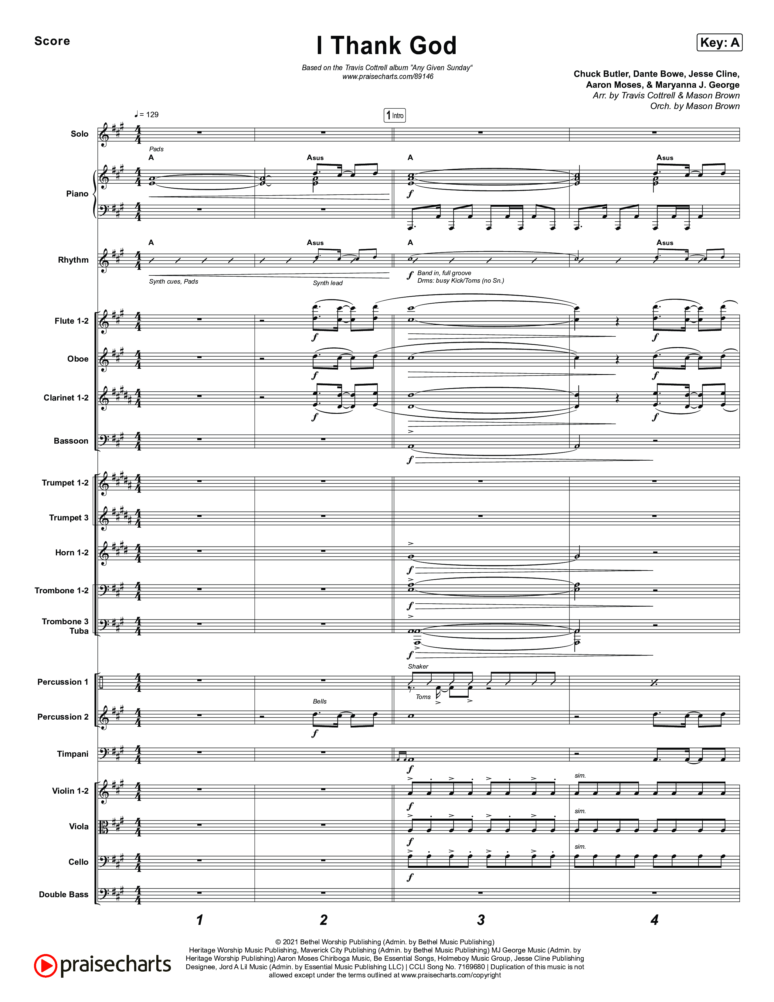 I Thank God (Choral/SATB) Orchestration (Travis Cottrell / Brooke Voland / Arr. Mason Brown)