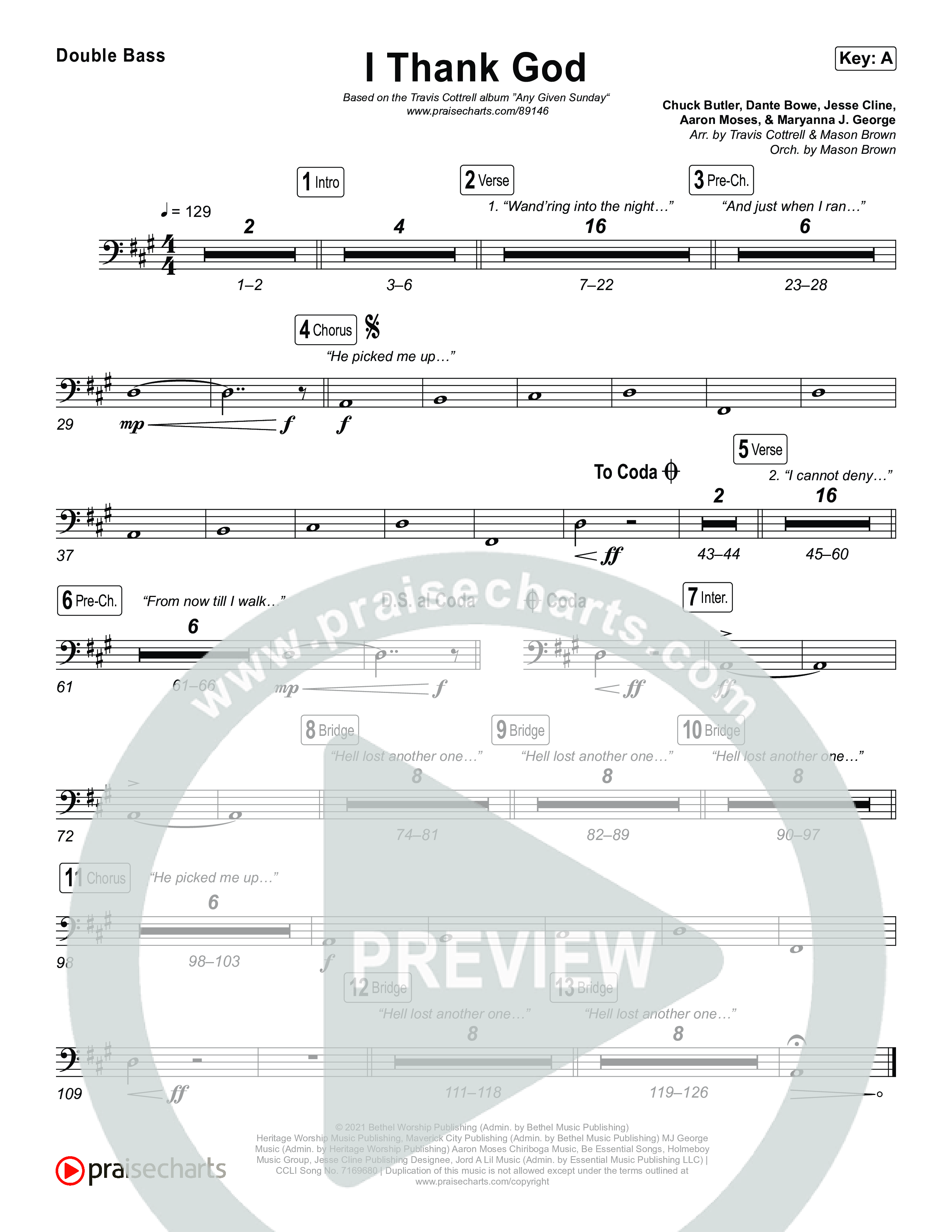 I Thank God (Choral/SATB) String Bass (Travis Cottrell / Brooke Voland / Arr. Mason Brown)