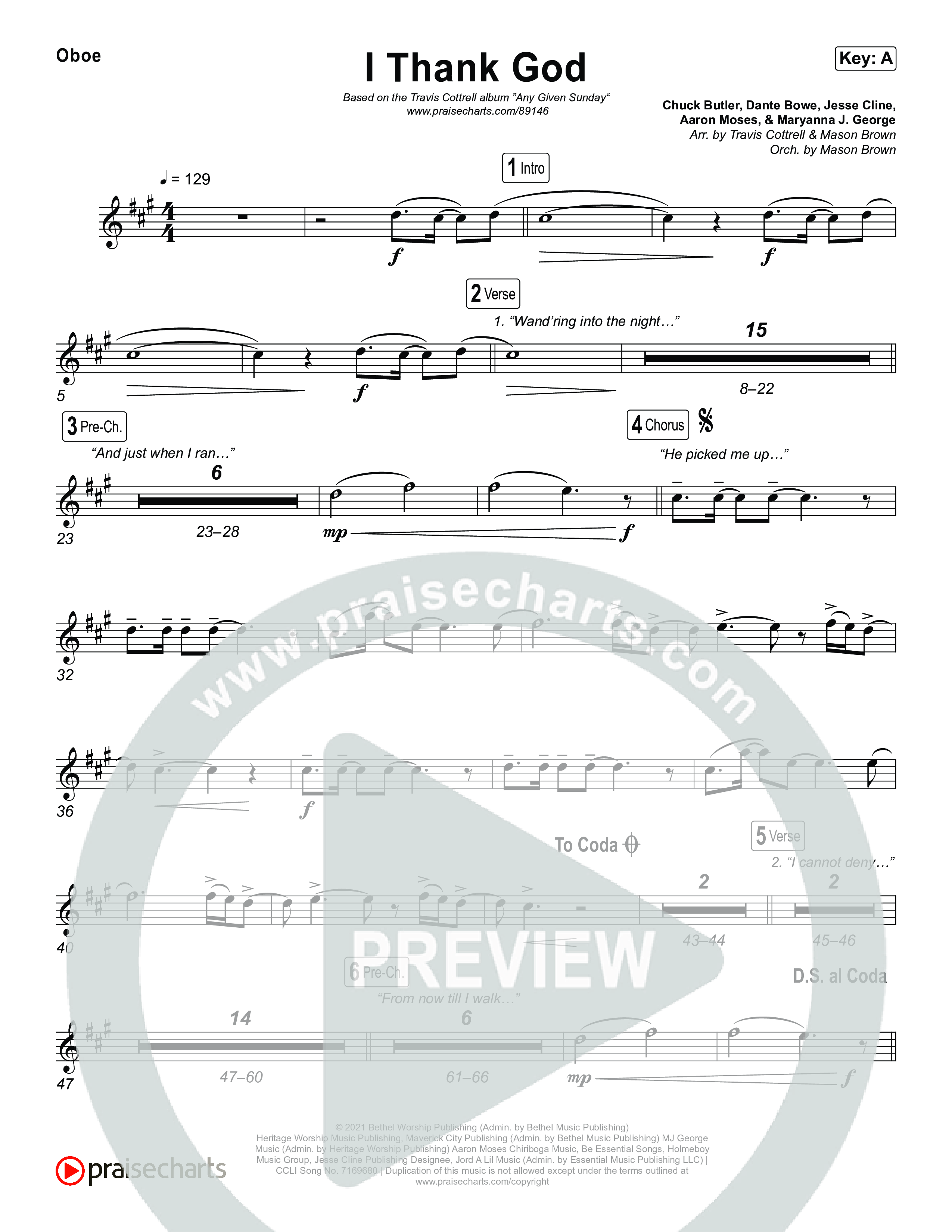 I Thank God (Choral/SATB) Wind Pack (Travis Cottrell / Brooke Voland / Arr. Mason Brown)