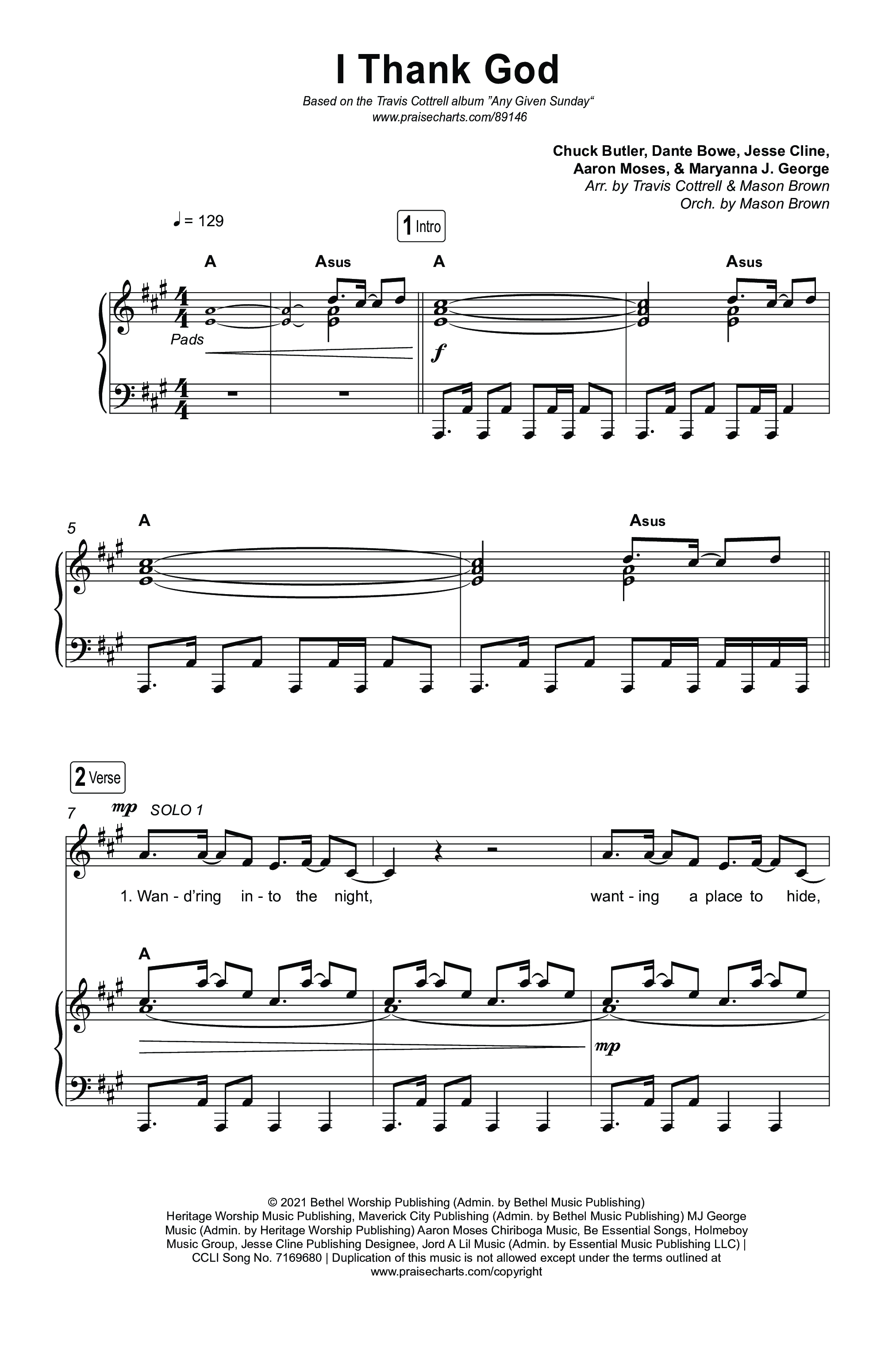 I Thank God (Choral/SATB) Octavo (SATB & Pno) (Travis Cottrell / Brooke Voland / Arr. Mason Brown)