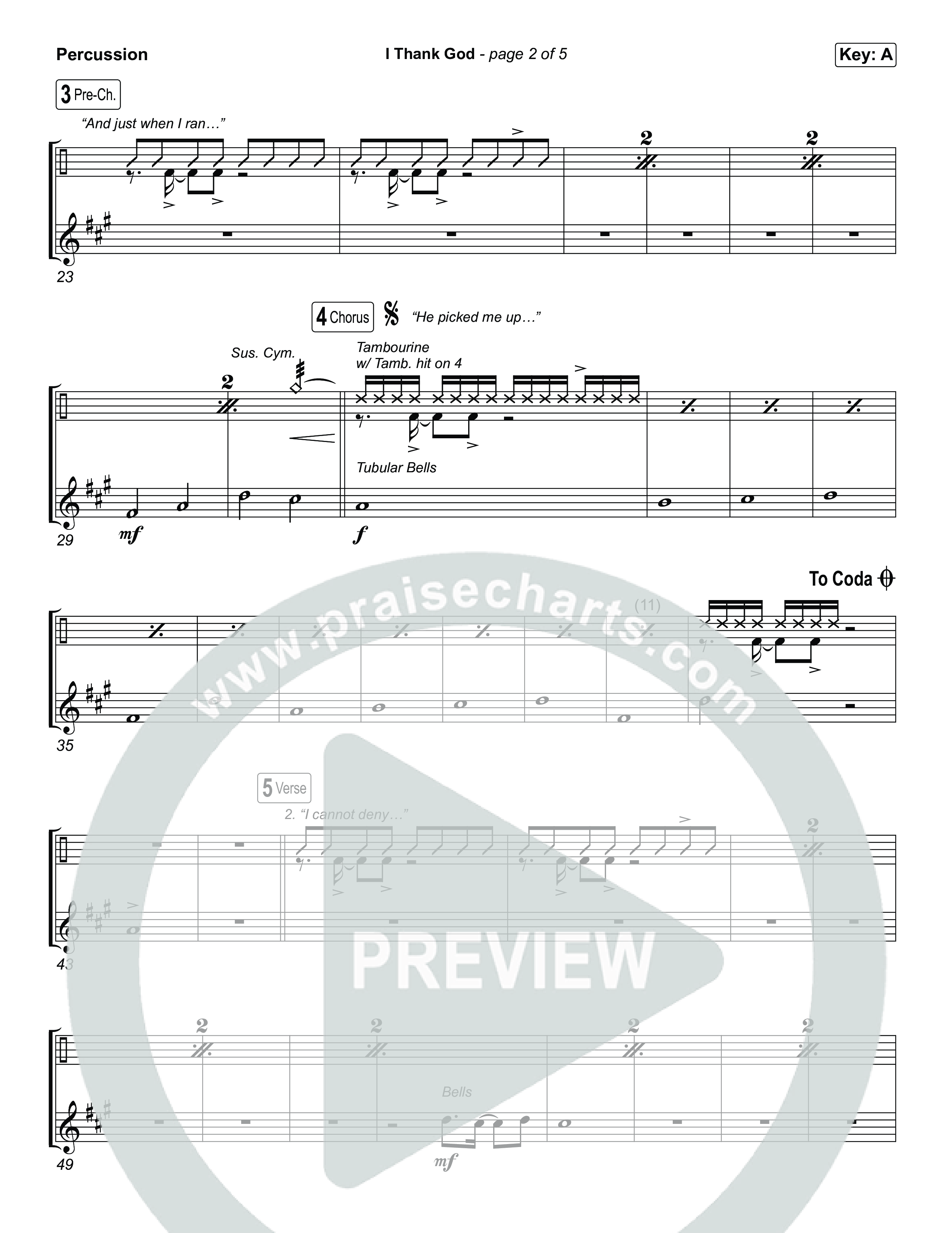I Thank God (Choral/SATB) Percussion (Travis Cottrell / Brooke Voland / Arr. Mason Brown)