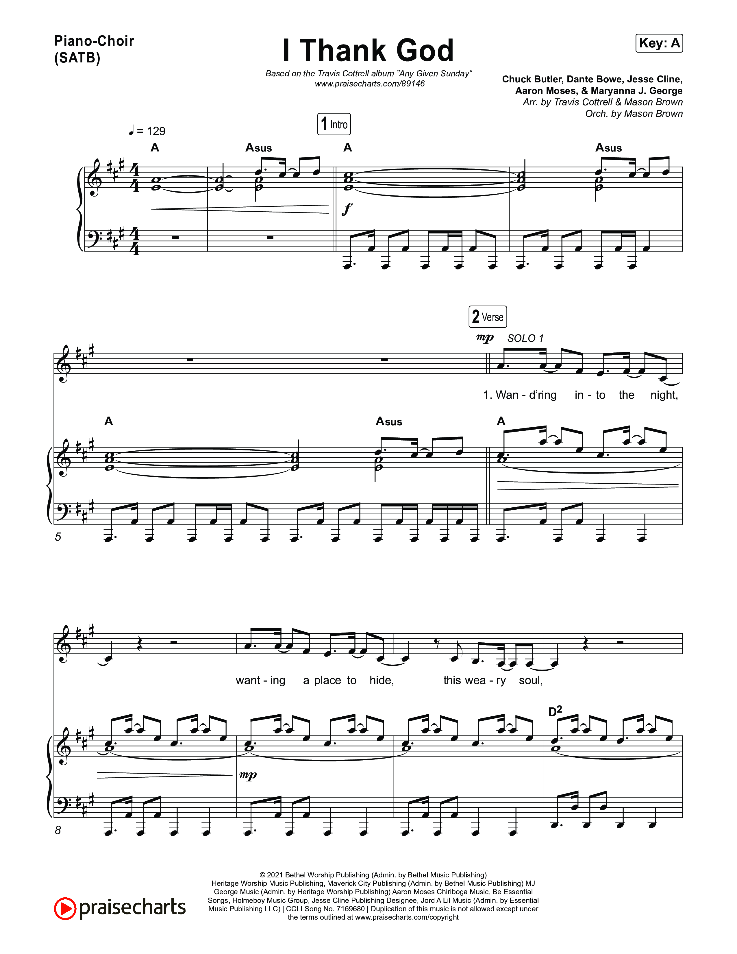 I Thank God (Choral/SATB) Piano/Vocal (SATB) (Travis Cottrell / Brooke Voland / Arr. Mason Brown)