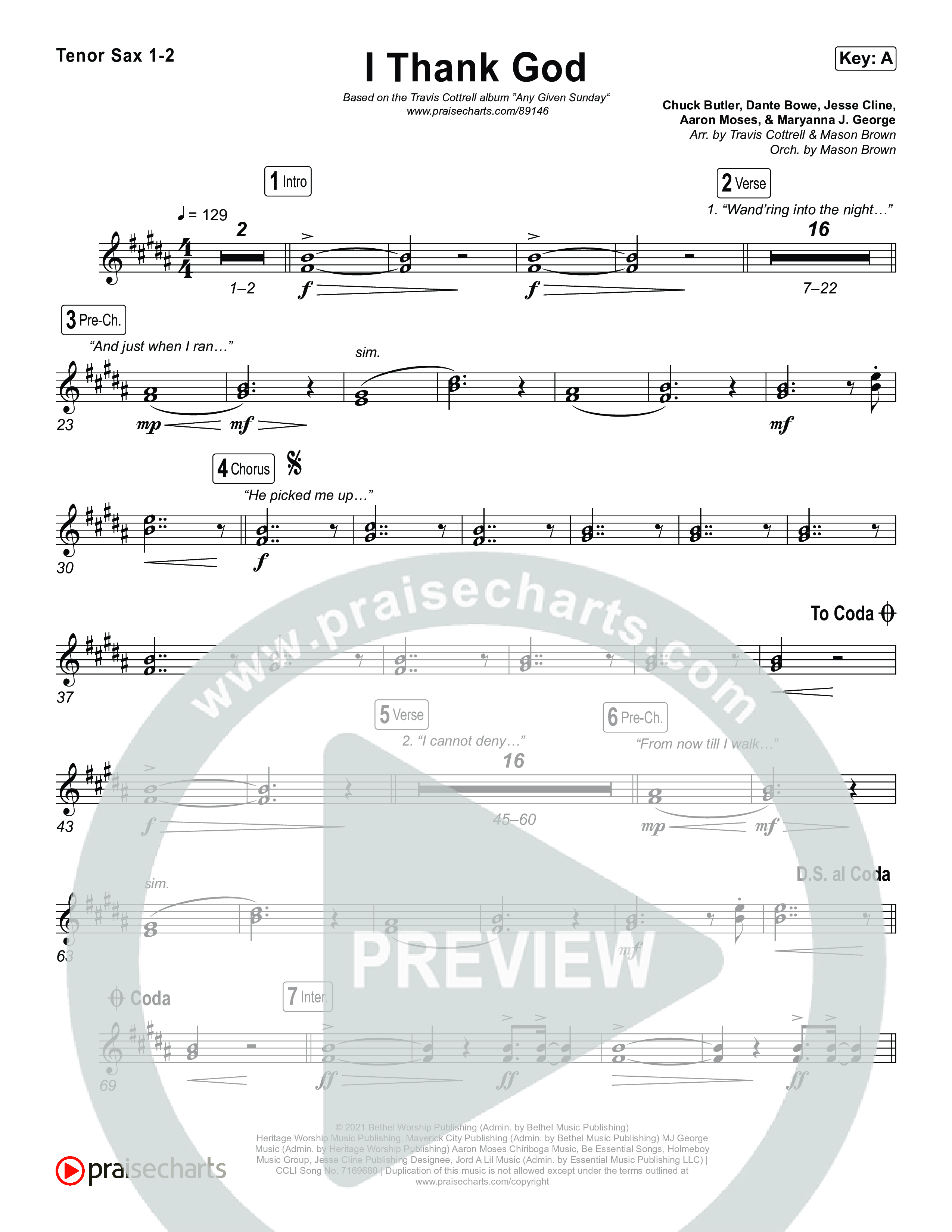 I Thank God (Choral/SATB) Sax Pack (Travis Cottrell / Brooke Voland / Arr. Mason Brown)