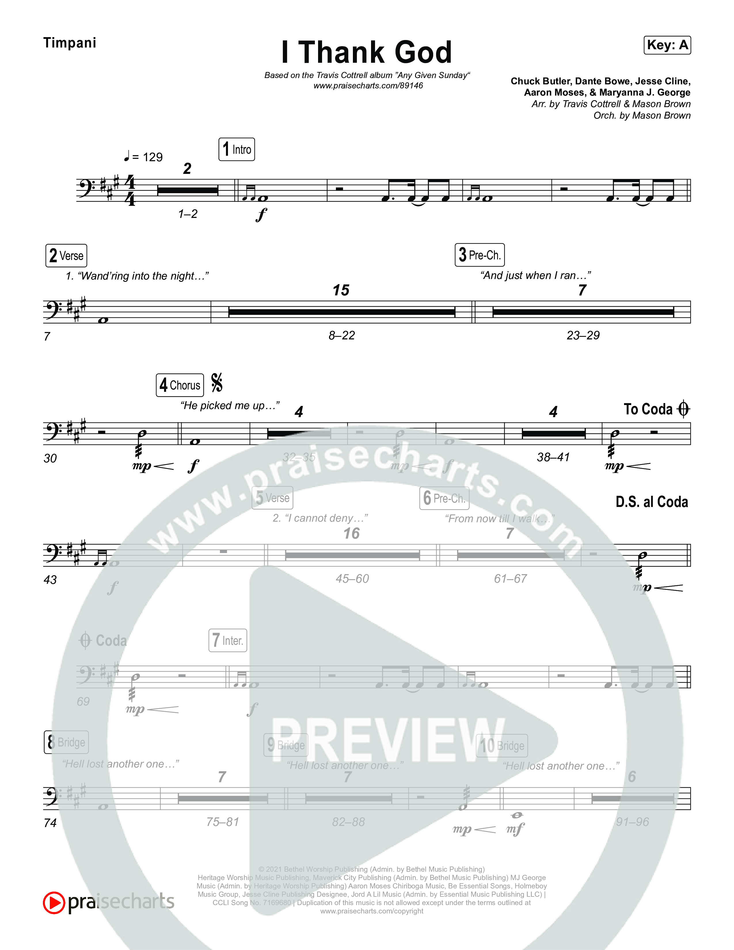 I Thank God (Choral/SATB) Timpani (Travis Cottrell / Brooke Voland / Arr. Mason Brown)