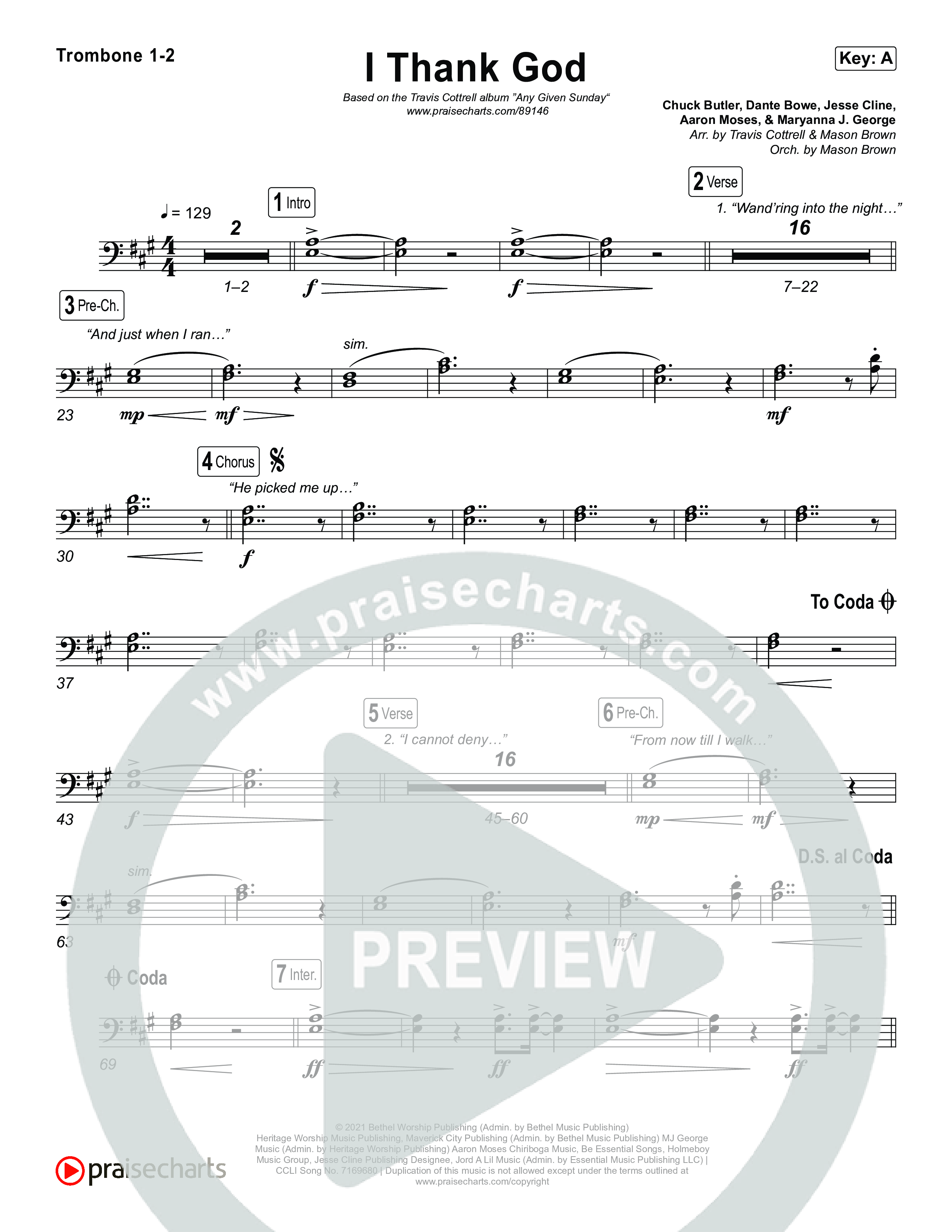 I Thank God (Choral/SATB) Trombone 1,2 (Travis Cottrell / Brooke Voland / Arr. Mason Brown)