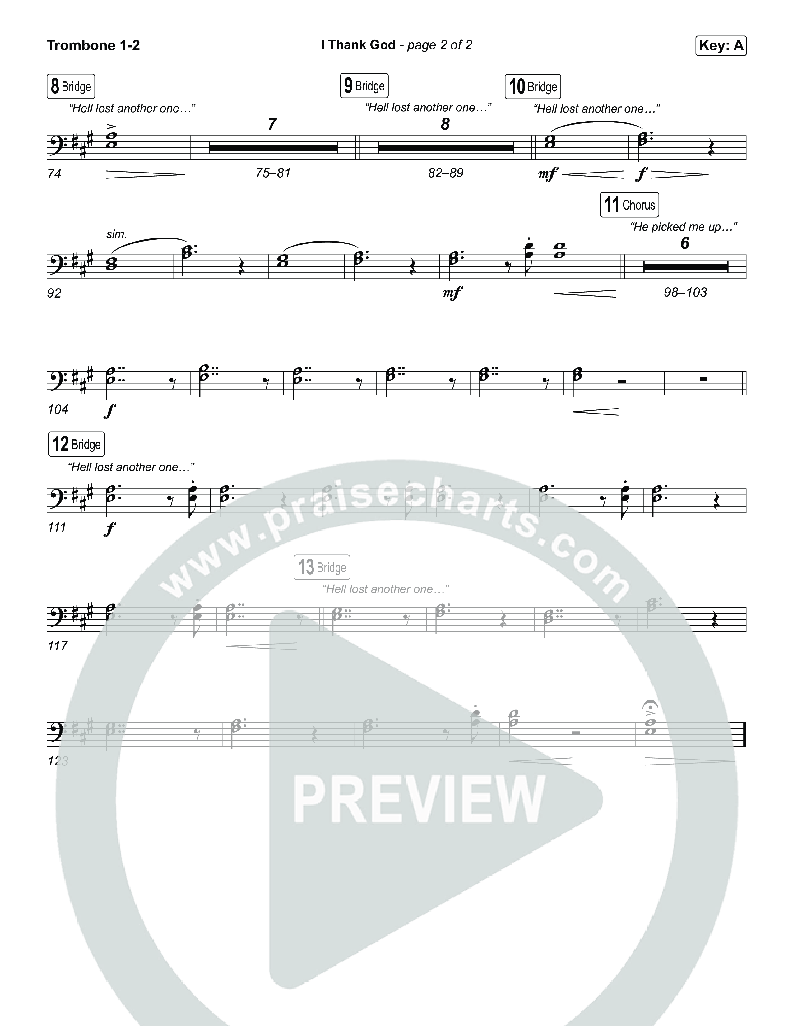 I Thank God (Choral/SATB) Trombone 1,2 (Travis Cottrell / Brooke Voland / Arr. Mason Brown)
