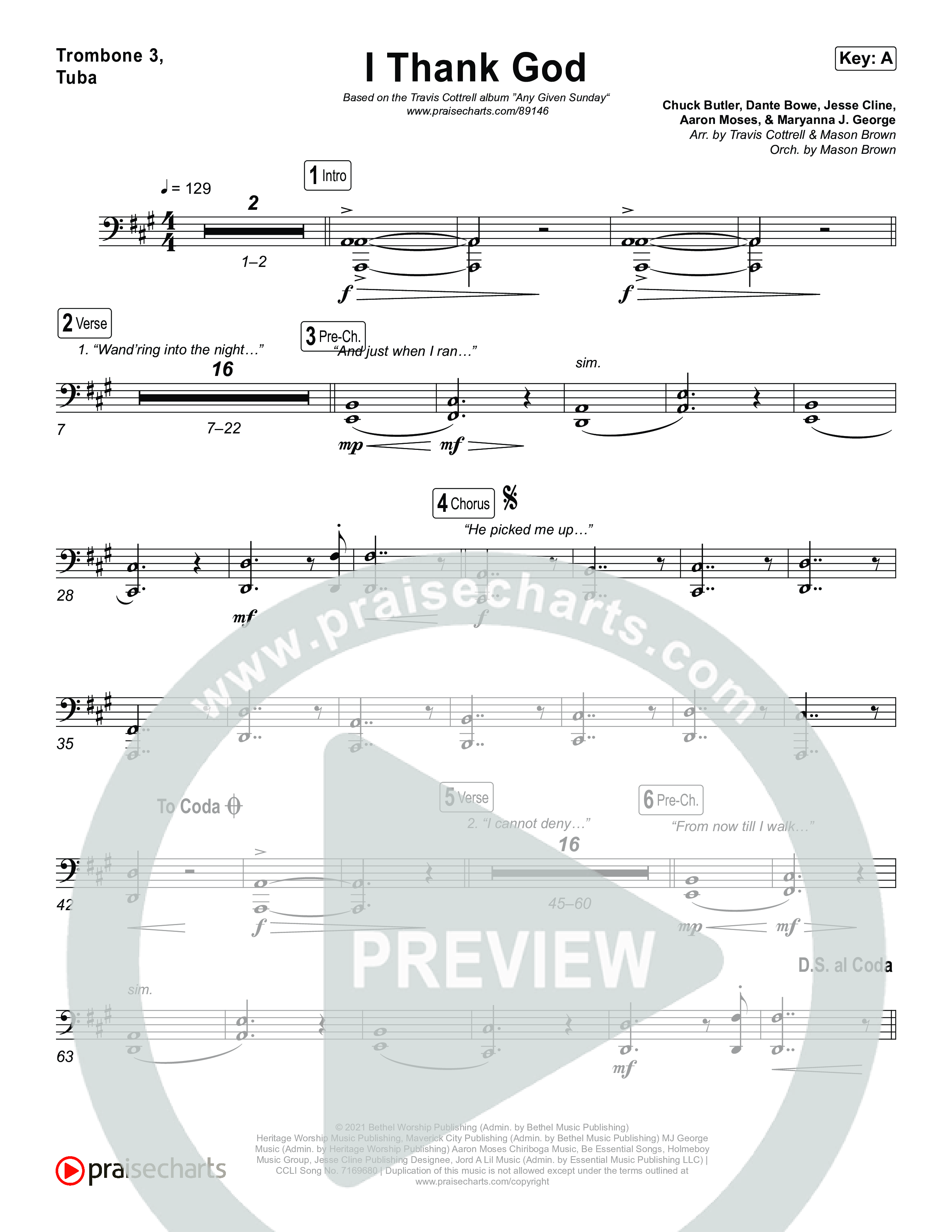 I Thank God (Choral/SATB) Trombone 1,2 (Travis Cottrell / Brooke Voland / Arr. Mason Brown)