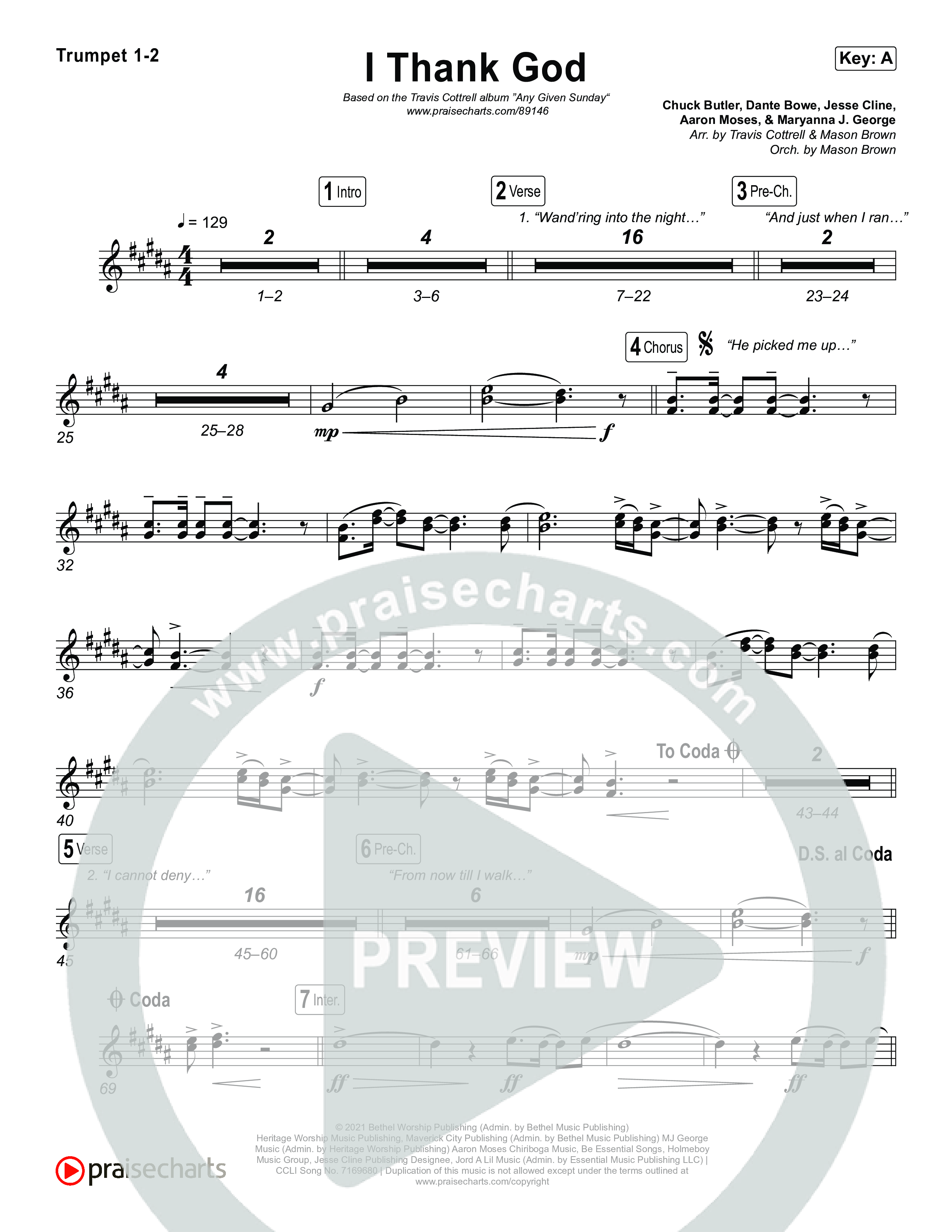 I Thank God (Choral/SATB) Brass Pack (Travis Cottrell / Brooke Voland / Arr. Mason Brown)