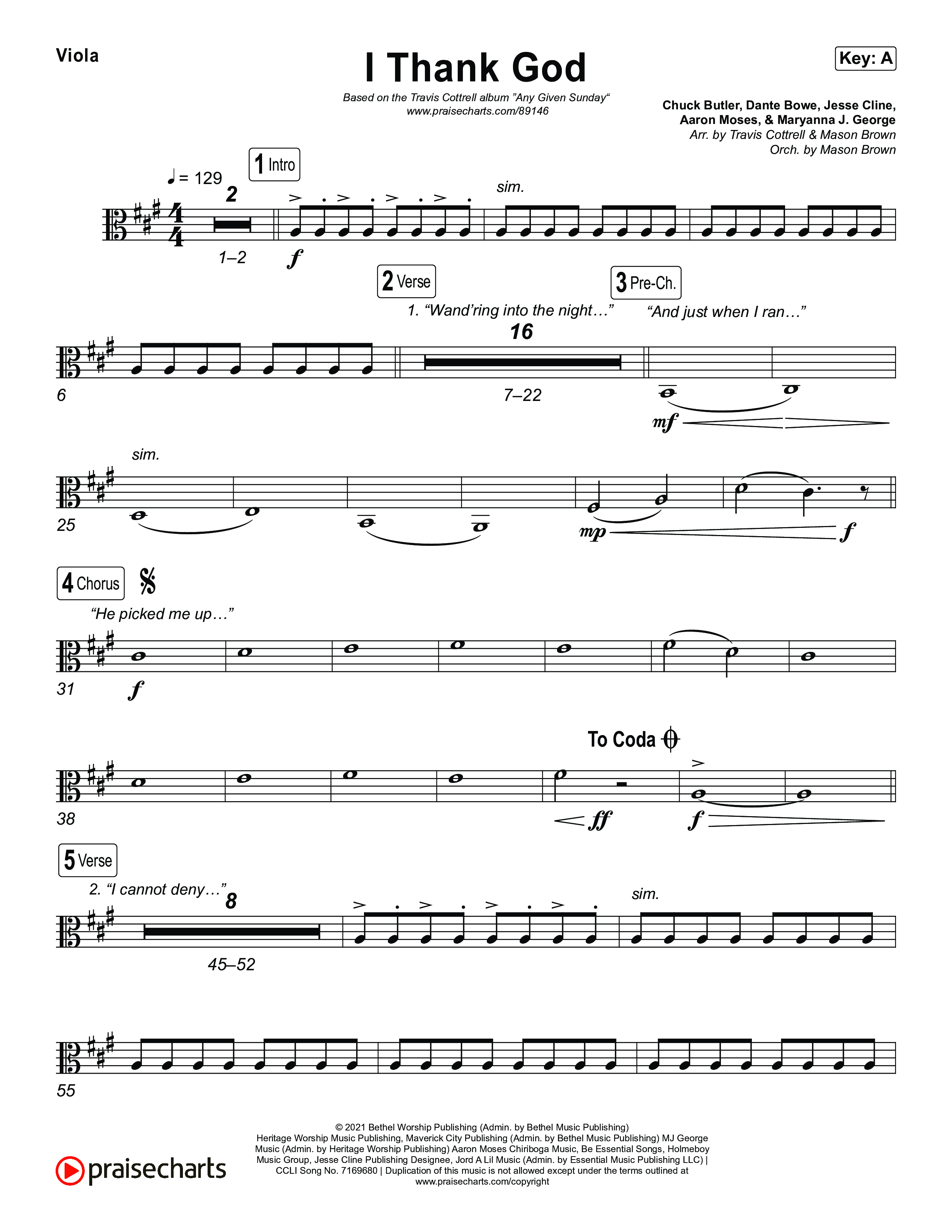 I Thank God (Choral/SATB) Viola (Travis Cottrell / Brooke Voland / Arr. Mason Brown)