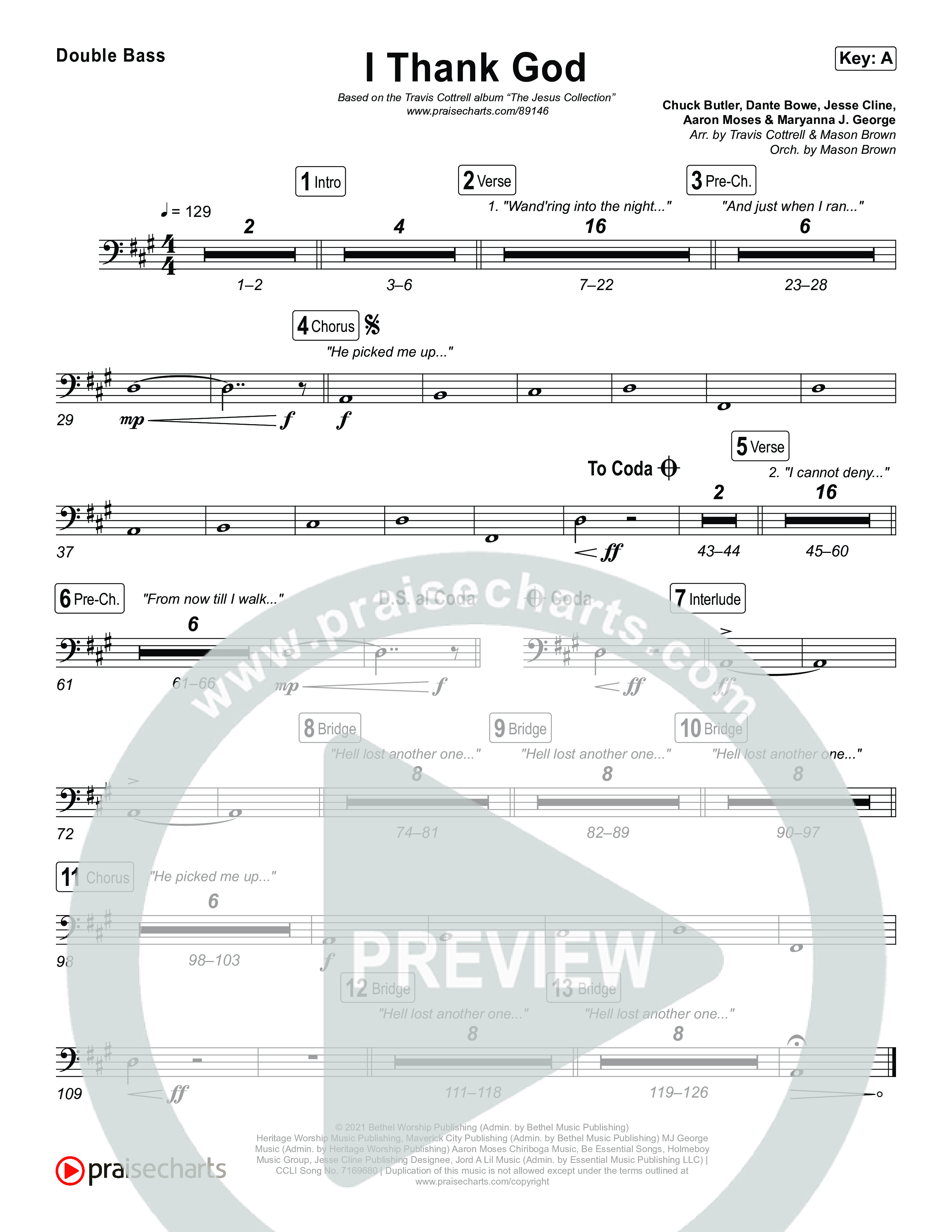 I Thank God (Choral/SATB) String Bass (Travis Cottrell / Brooke Voland / Arr. Mason Brown)
