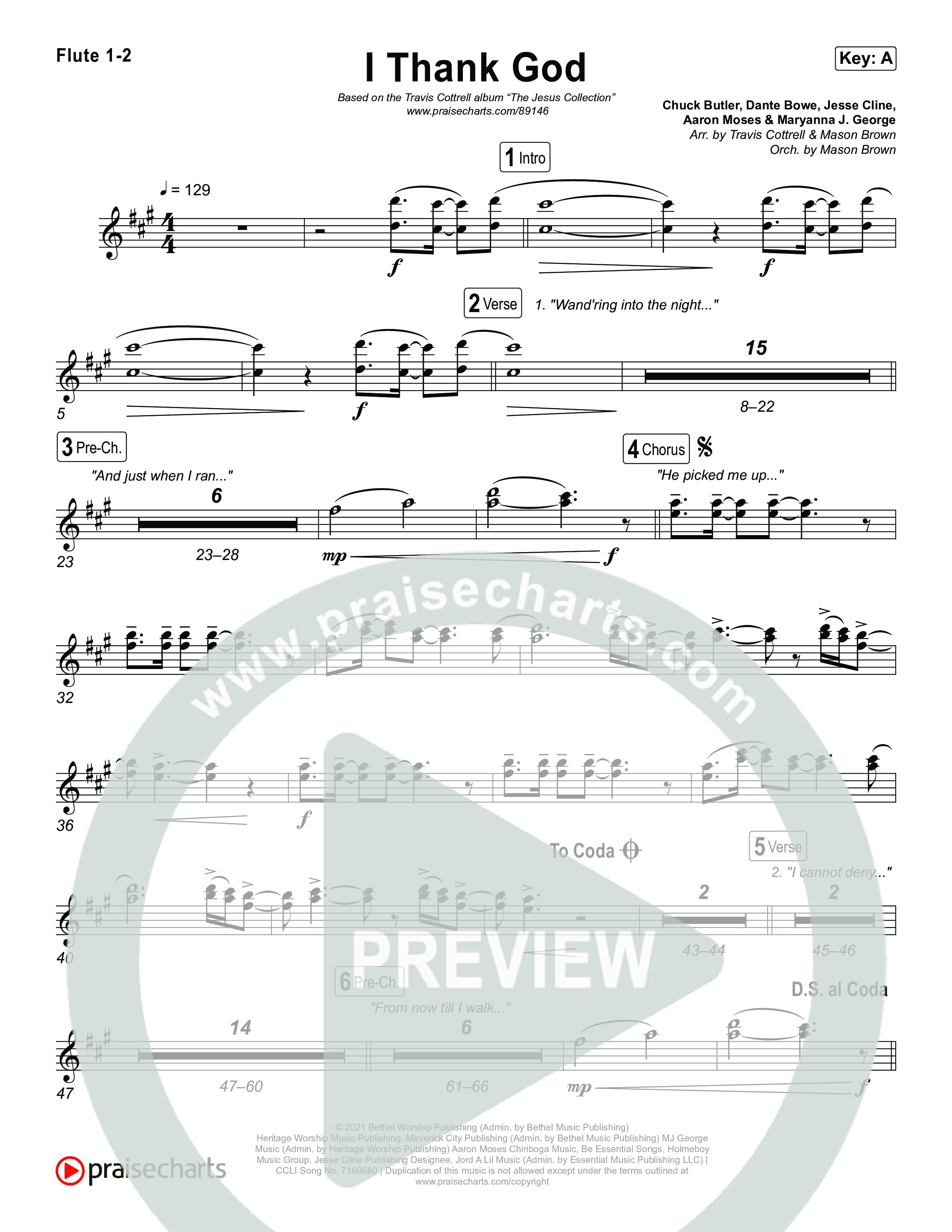 I Thank God (Choral/SATB) Flute 1,2 (Travis Cottrell / Brooke Voland / Arr. Mason Brown)
