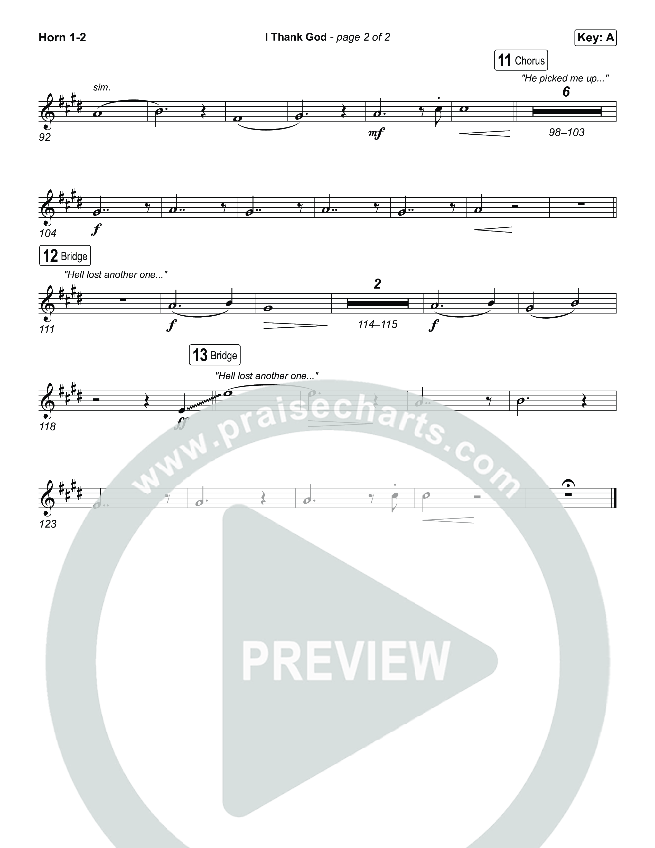 I Thank God (Choral/SATB) French Horn 1,2 (Travis Cottrell / Brooke Voland / Arr. Mason Brown)