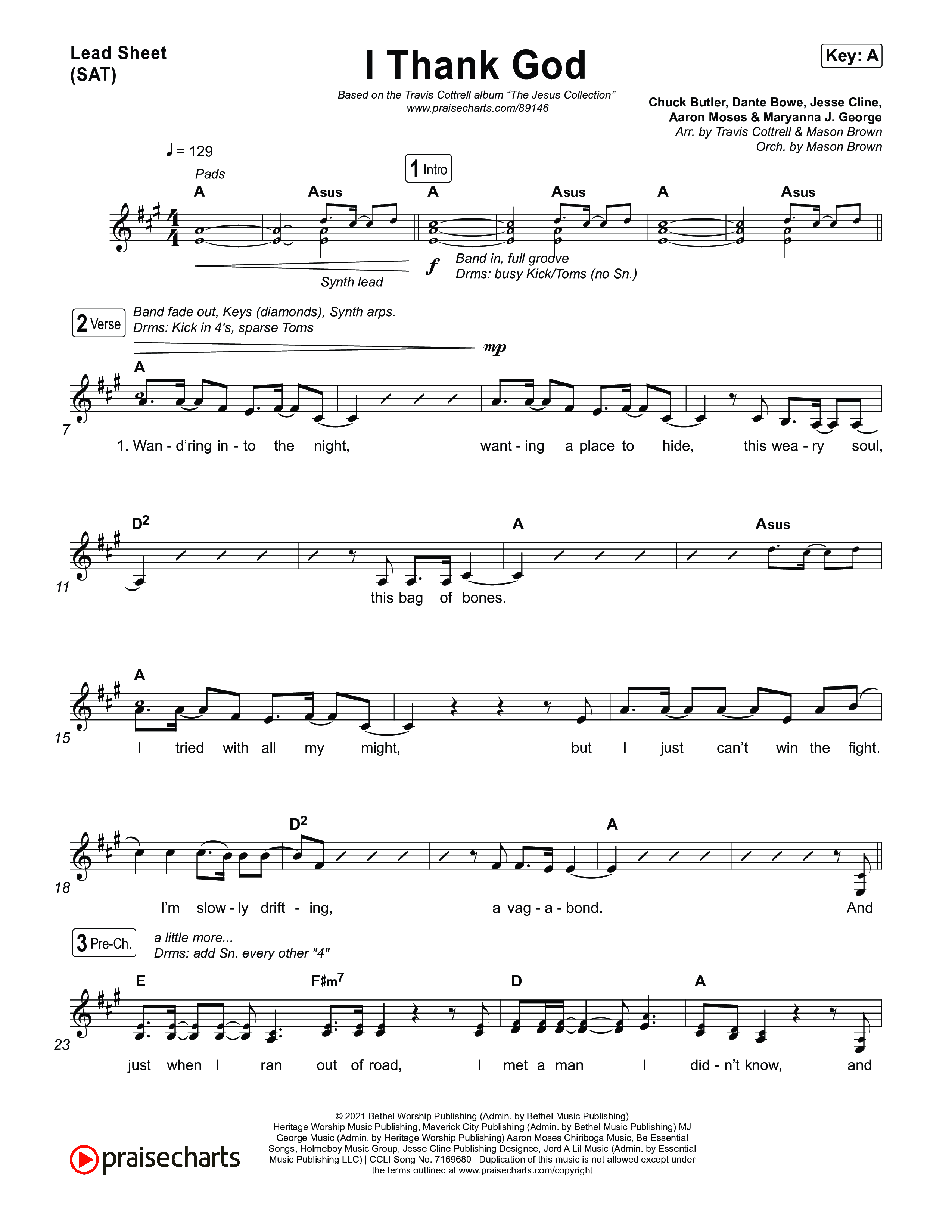 I Thank God (Choral/SATB) Lead Sheet (SAT) (Travis Cottrell / Brooke Voland / Arr. Mason Brown)