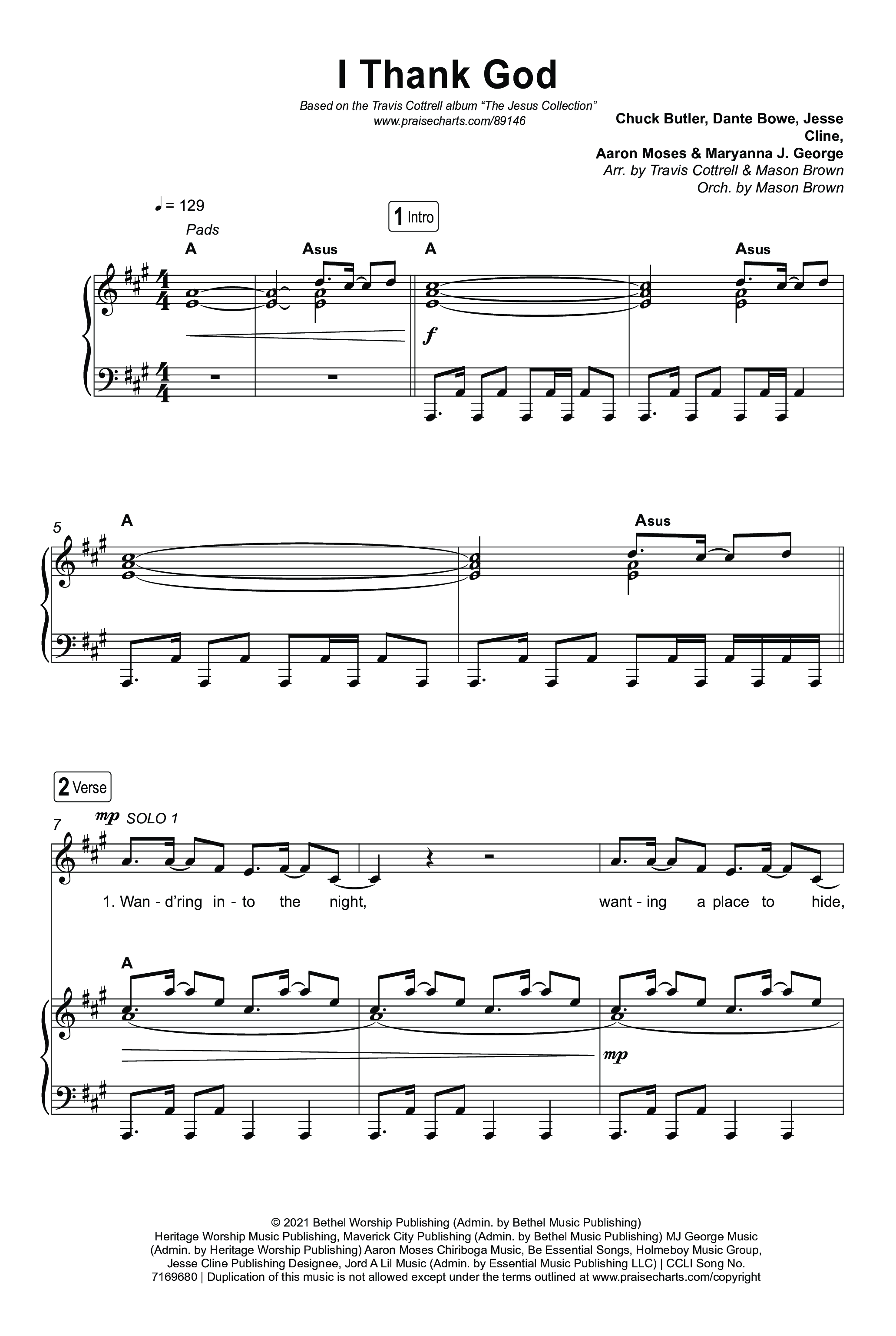 I Thank God (Choral/SATB) Octavo (SATB & Pno) (Travis Cottrell / Brooke Voland / Arr. Mason Brown)