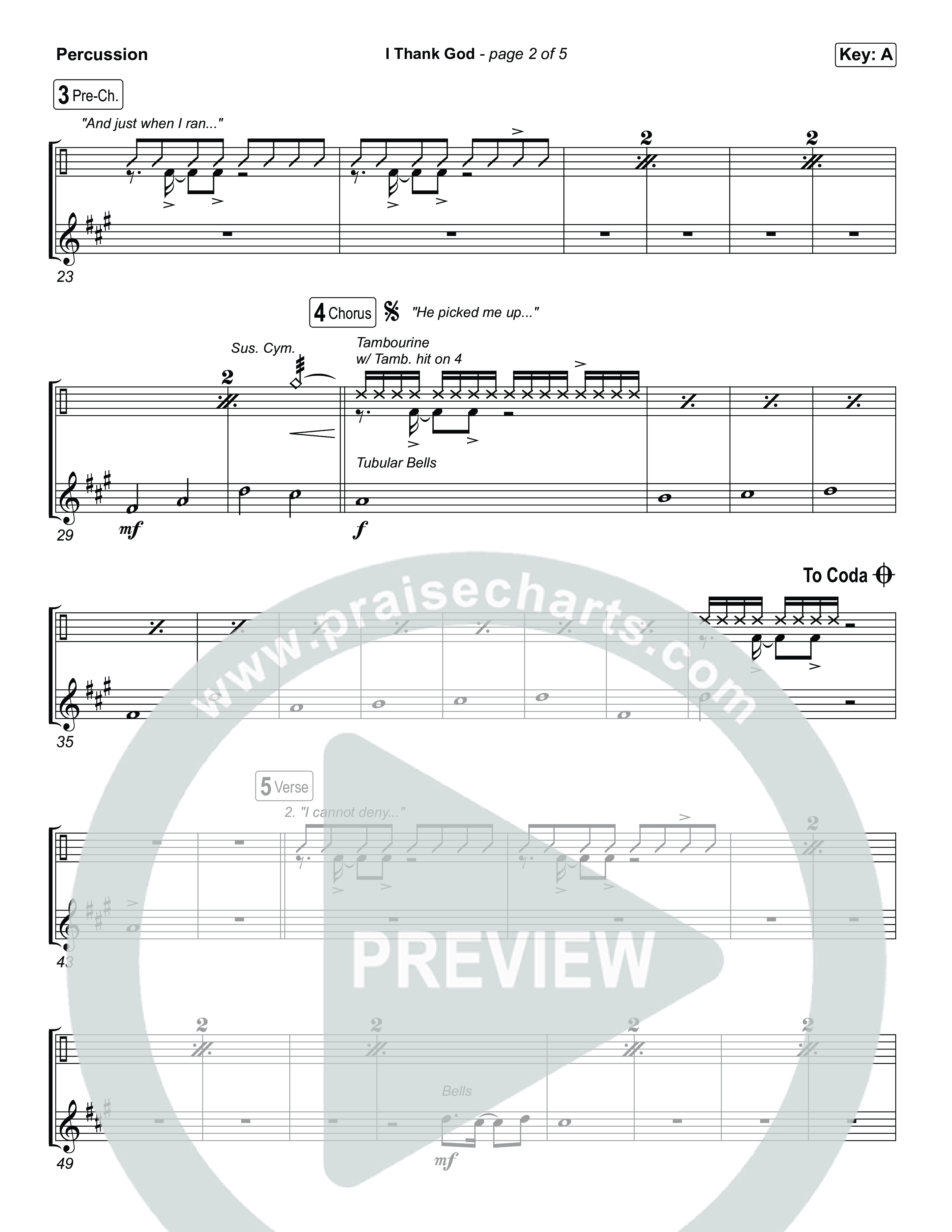 I Thank God (Choral/SATB) Percussion (Travis Cottrell / Brooke Voland / Arr. Mason Brown)