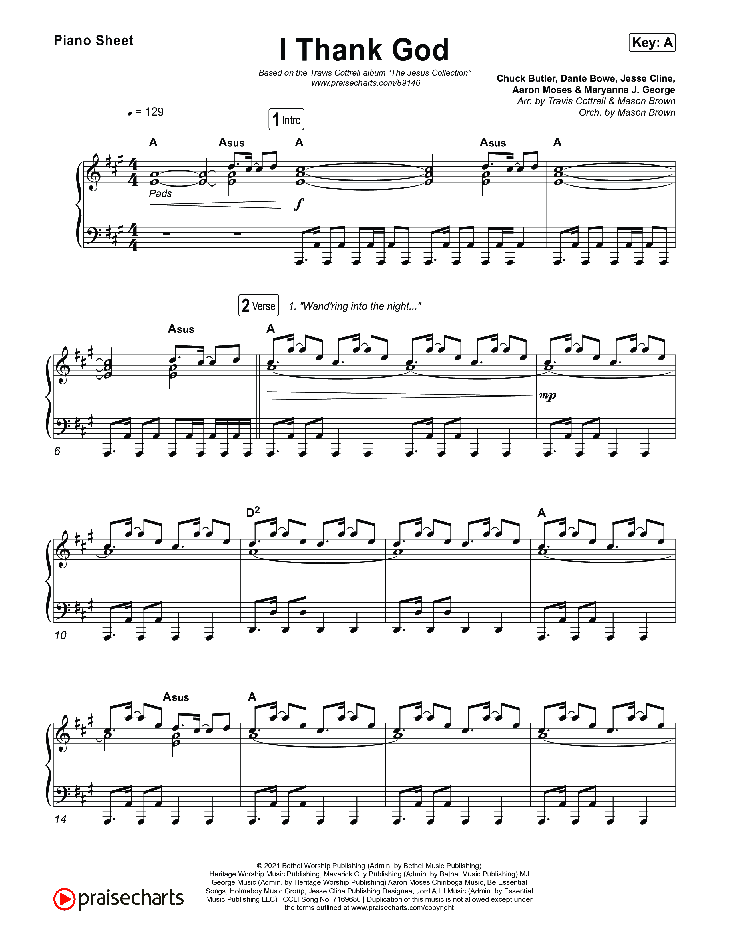 I Thank God (Choral/SATB) Piano Sheet (Travis Cottrell / Brooke Voland / Arr. Mason Brown)