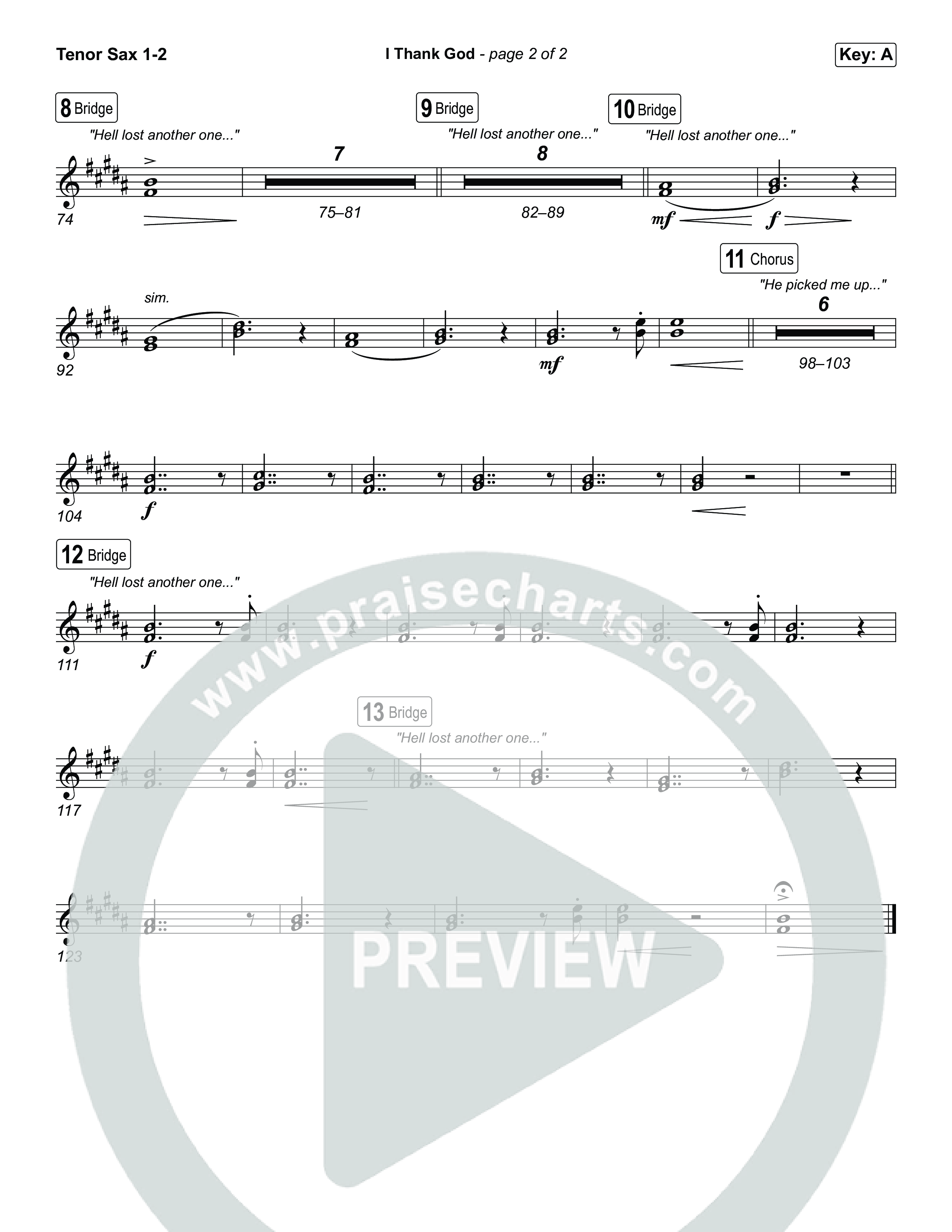 I Thank God (Choral/SATB) Tenor Sax 1,2 (Travis Cottrell / Brooke Voland / Arr. Mason Brown)