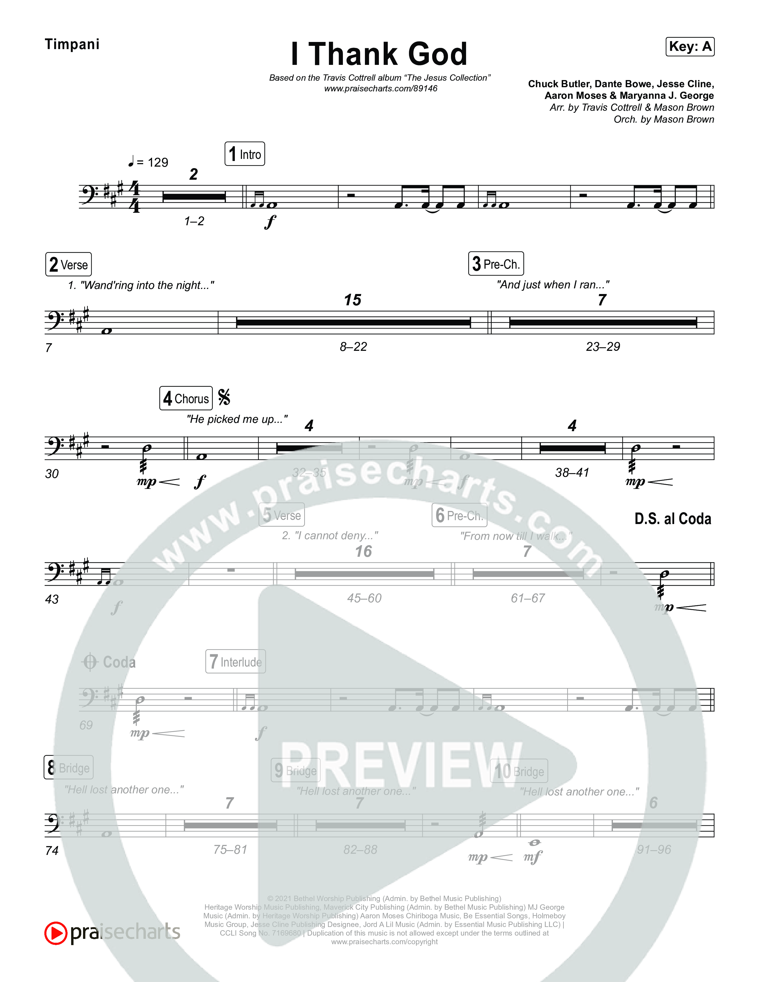 I Thank God (Choral/SATB) Timpani (Travis Cottrell / Brooke Voland / Arr. Mason Brown)