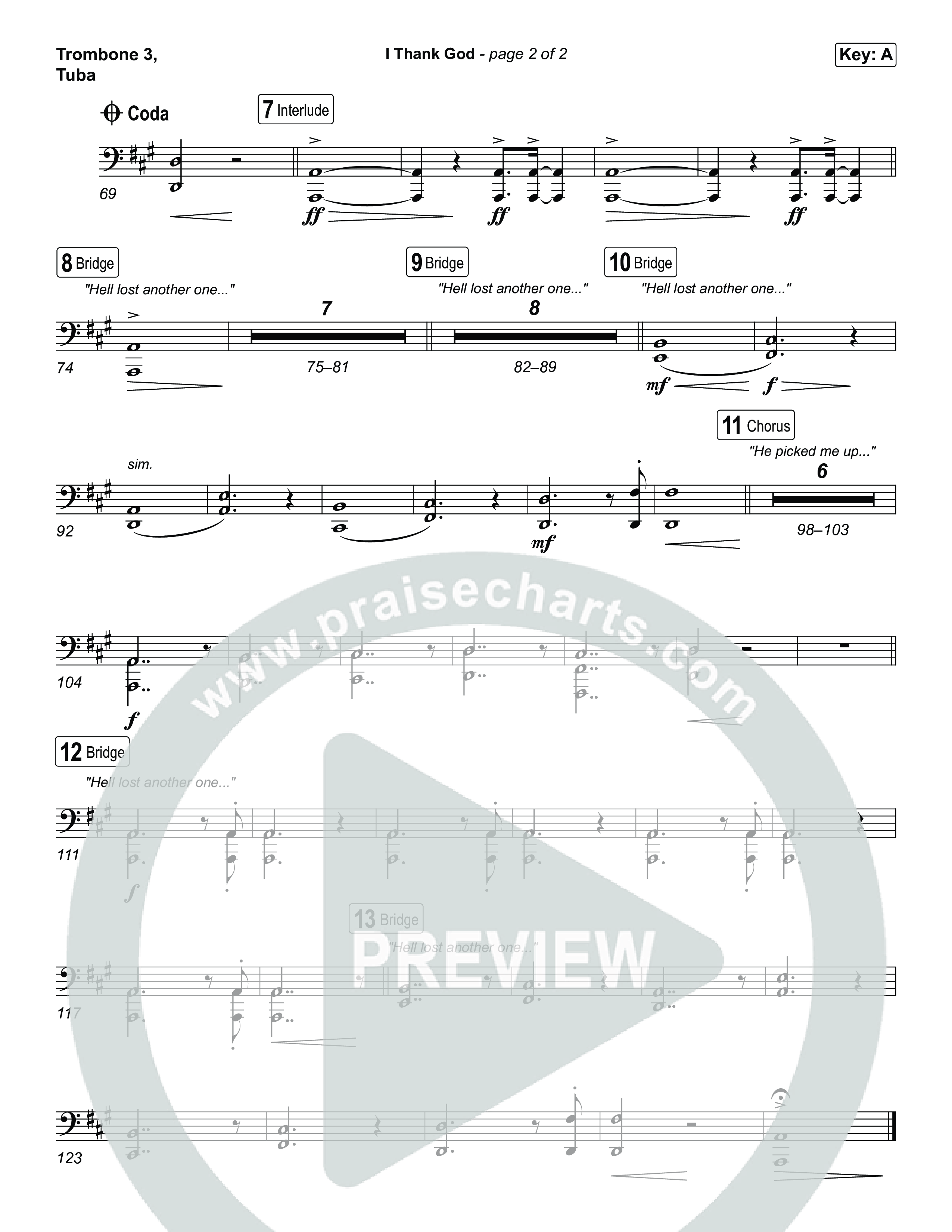 I Thank God (Choral/SATB) Trombone 3/Tuba (Travis Cottrell / Brooke Voland / Arr. Mason Brown)