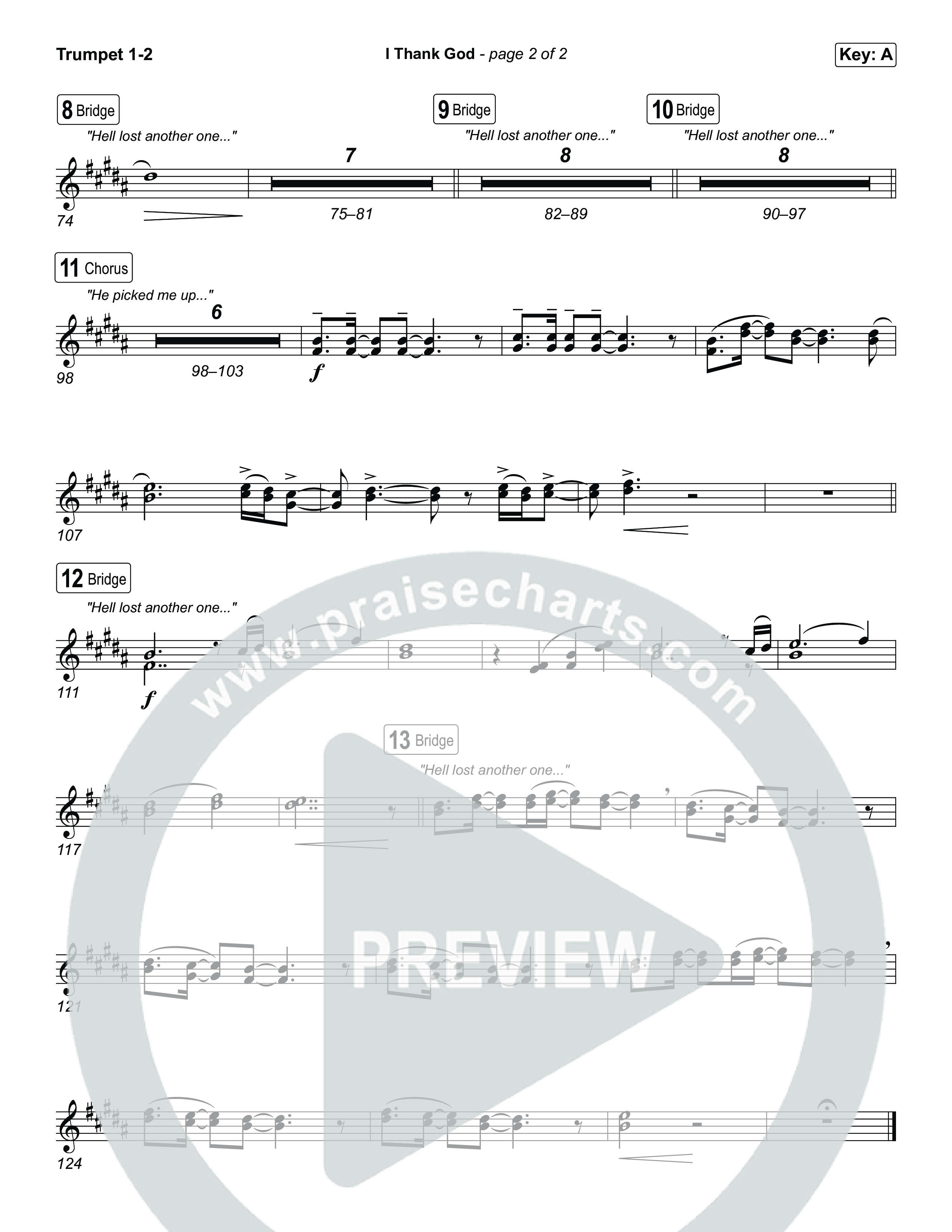 I Thank God (Choral/SATB) Trumpet 1,2 (Travis Cottrell / Brooke Voland / Arr. Mason Brown)