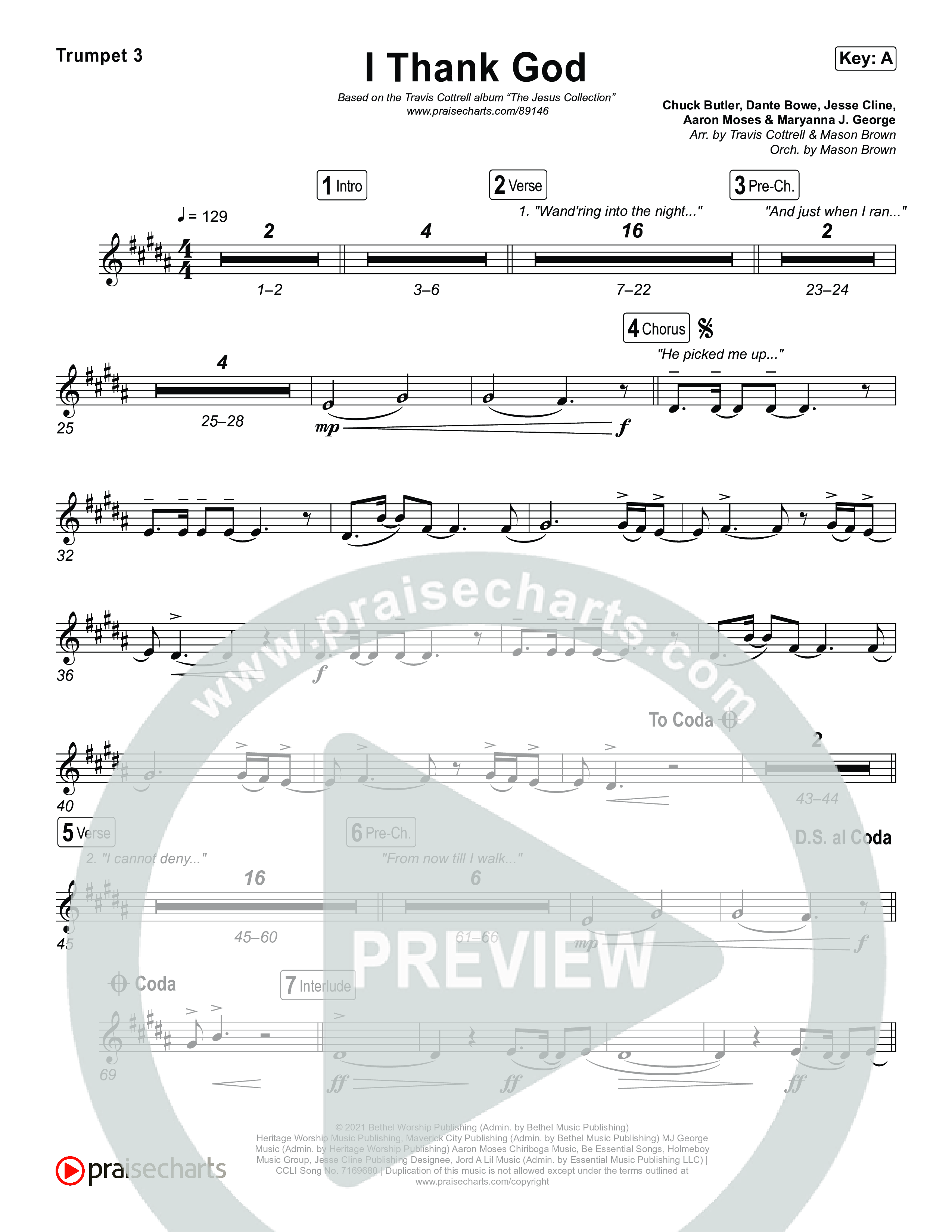 I Thank God (Choral/SATB) Trumpet 3 (Travis Cottrell / Brooke Voland / Arr. Mason Brown)