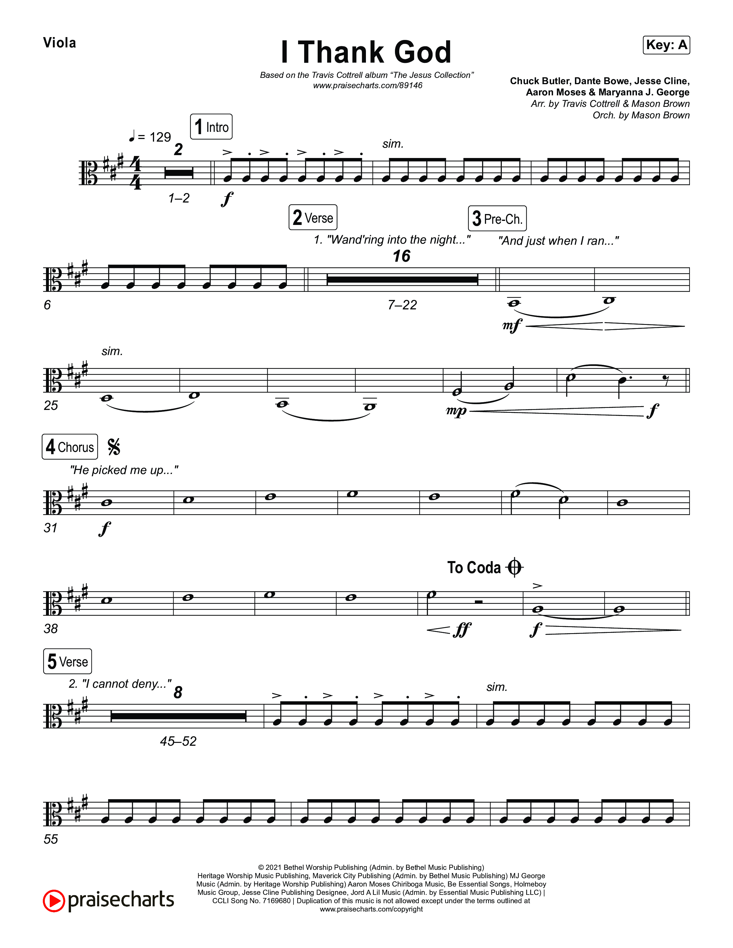 I Thank God (Choral/SATB) Viola (Travis Cottrell / Brooke Voland / Arr. Mason Brown)