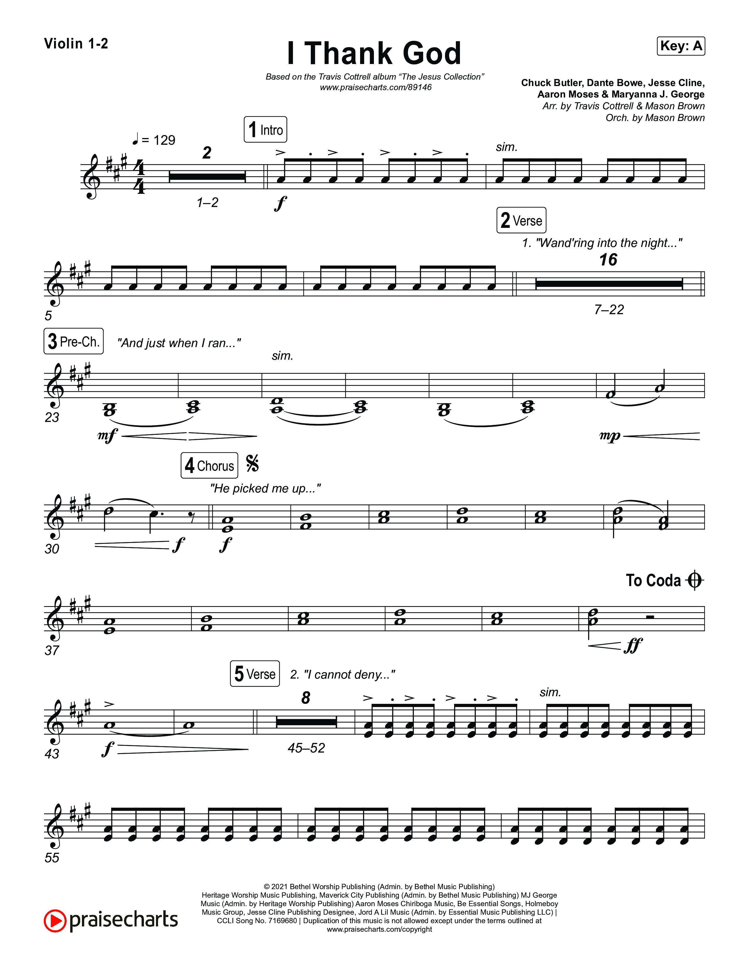 I Thank God (Choral/SATB) Violin 1,2 (Travis Cottrell / Brooke Voland / Arr. Mason Brown)