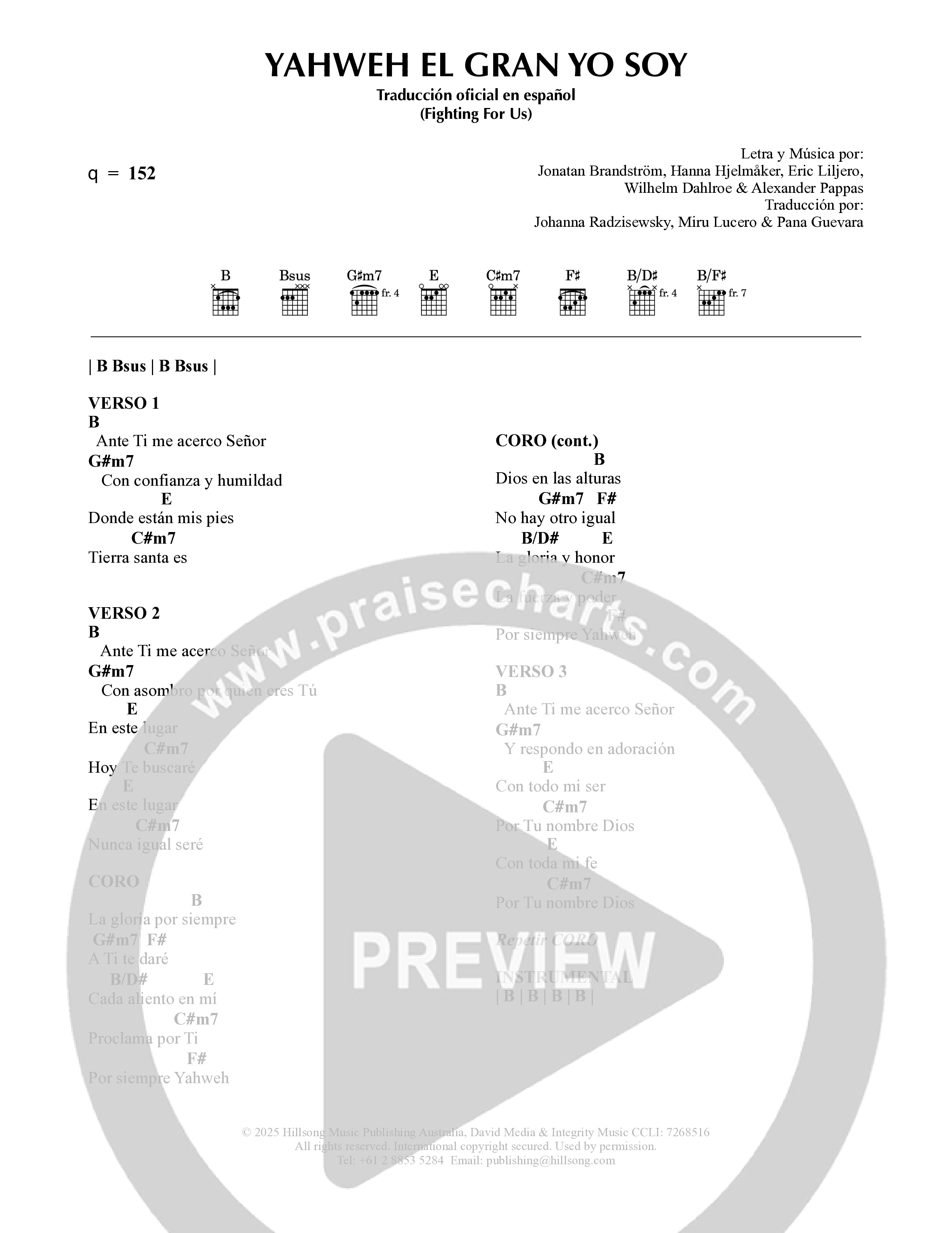 Yahweh El Gran Yo Soy Chord Chart (Hillsong en Espanol)