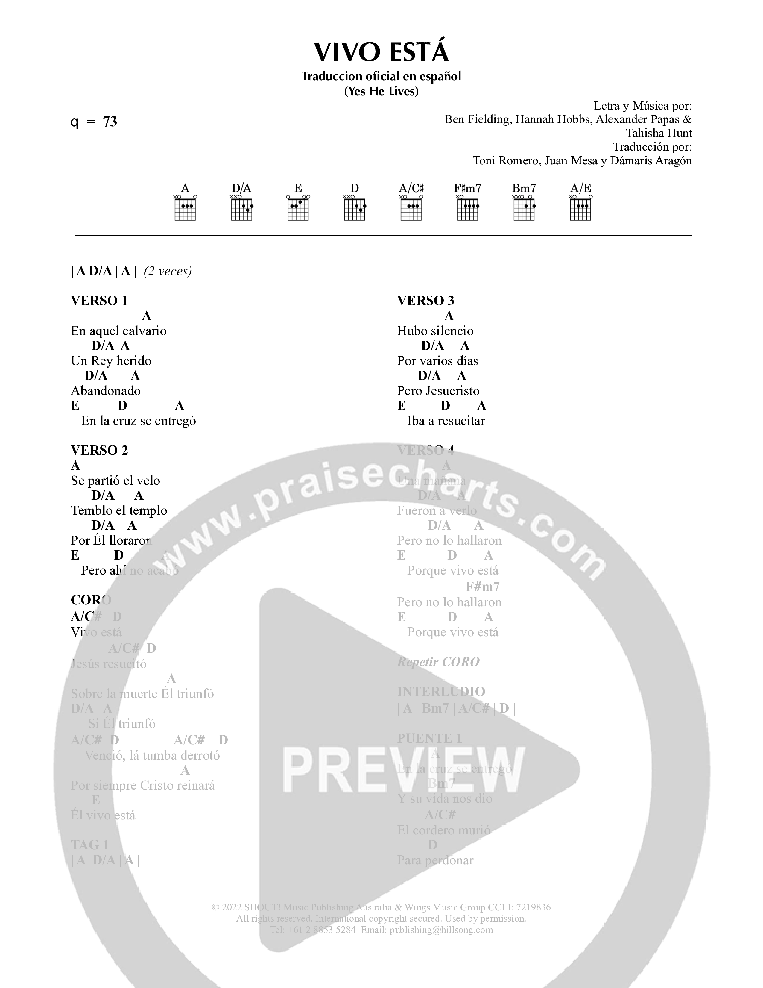 Vivo Está Chord Chart (Hillsong en Espanol)