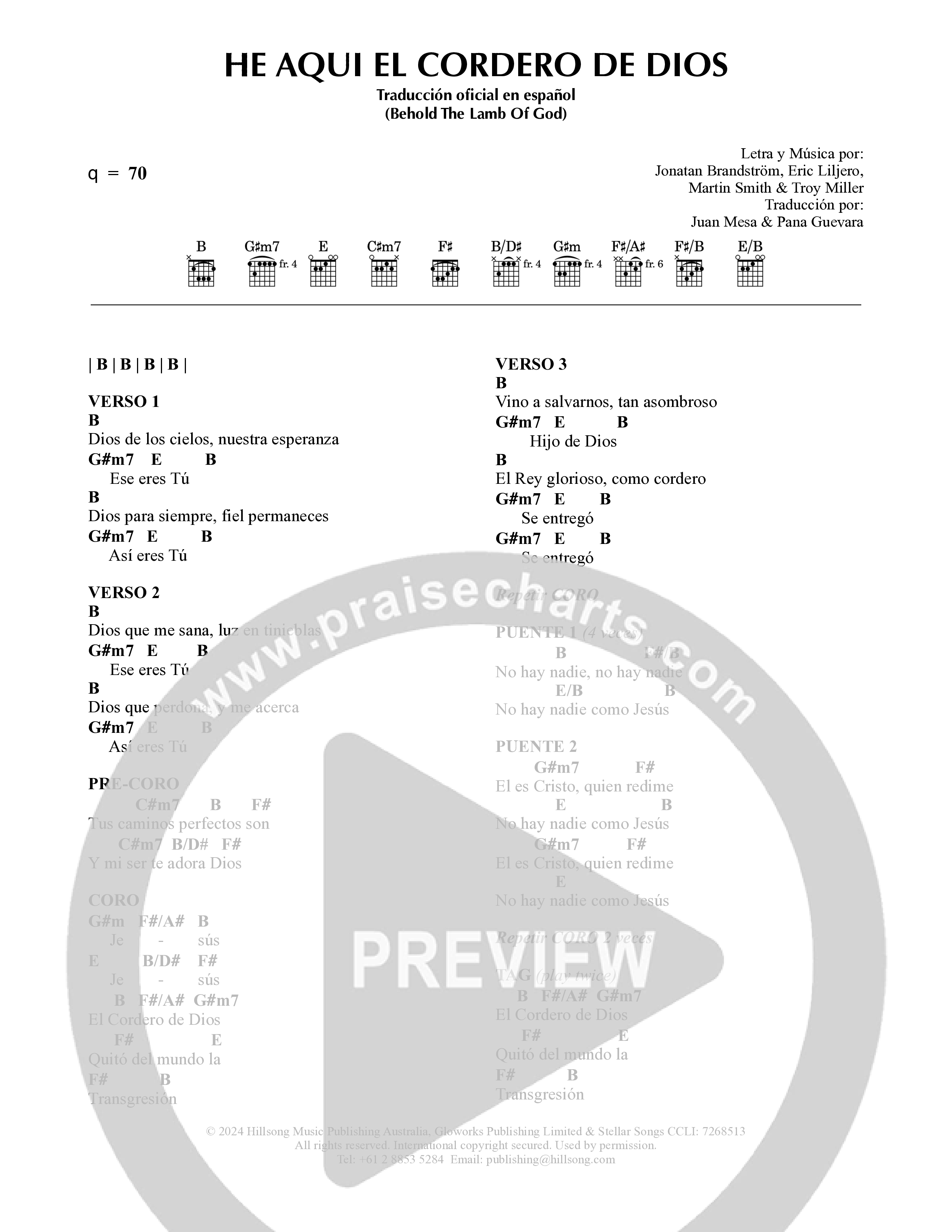 He Aqui El Cordero De Dios Chord Chart (Hillsong en Espanol)