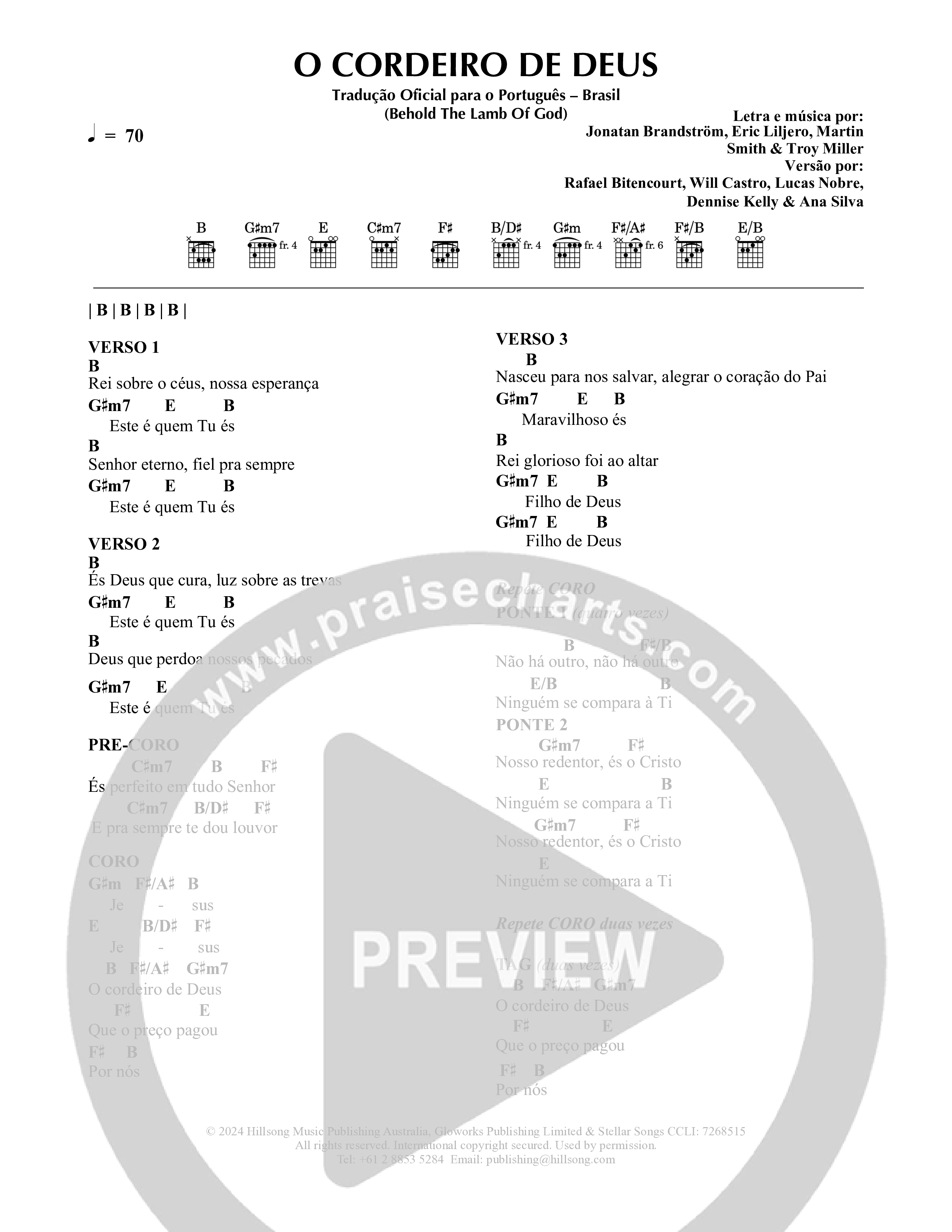 O Cordeiro de Deus Chord Chart (Hillsong em Portugues)