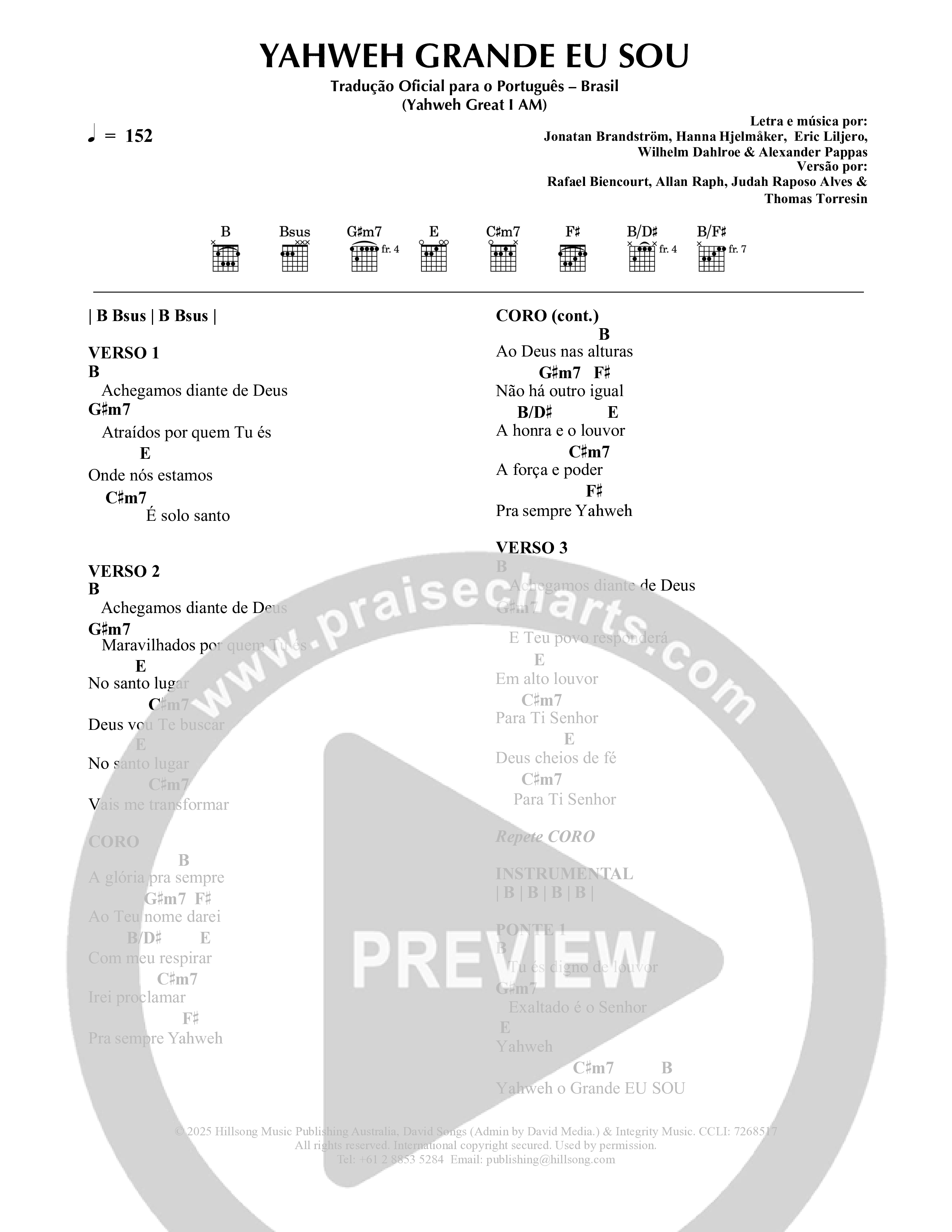 Yahweh Grande Eu Sou Chord Chart (Hillsong em Portugues)