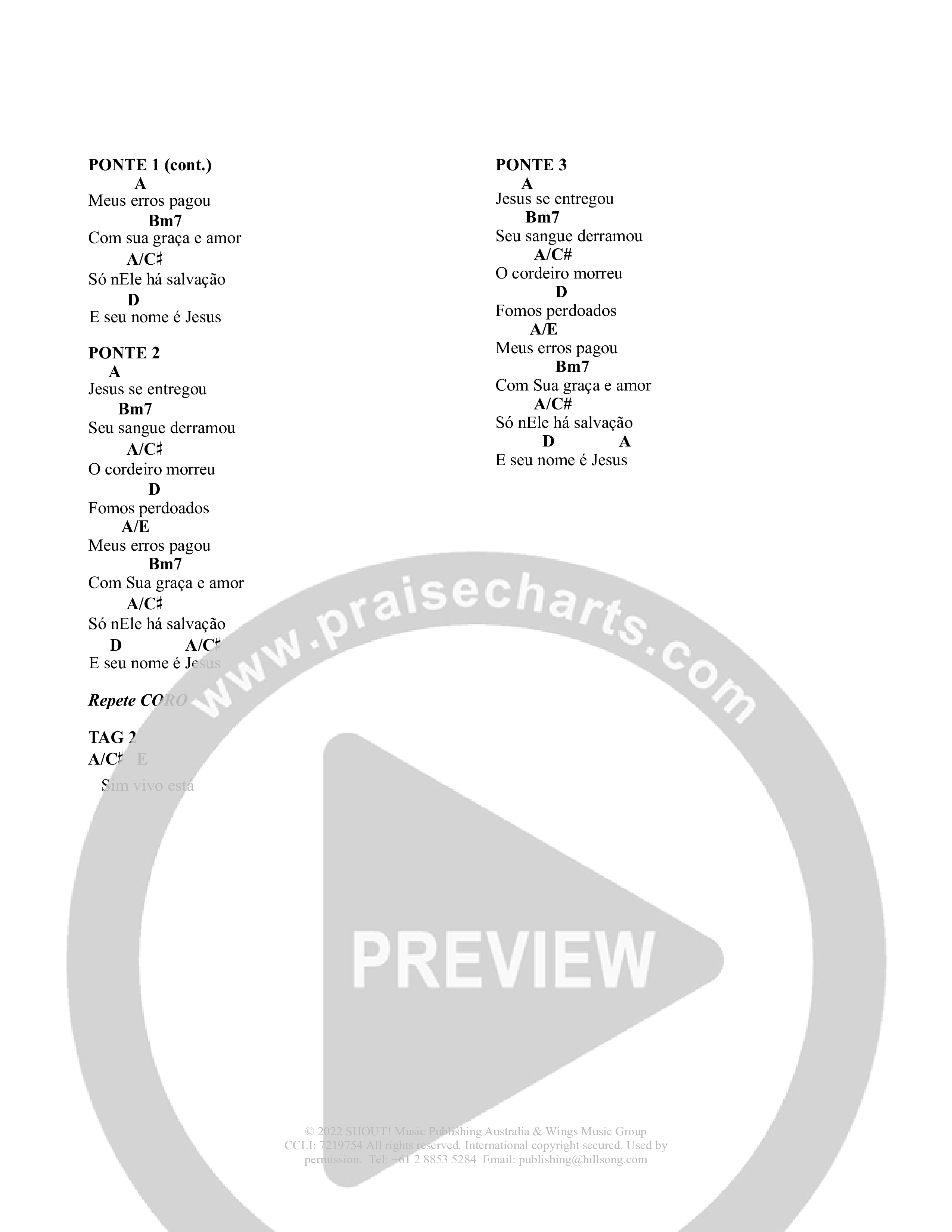 Vivo Está (Ressuscitou) Chord Chart (Hillsong em Portugues)