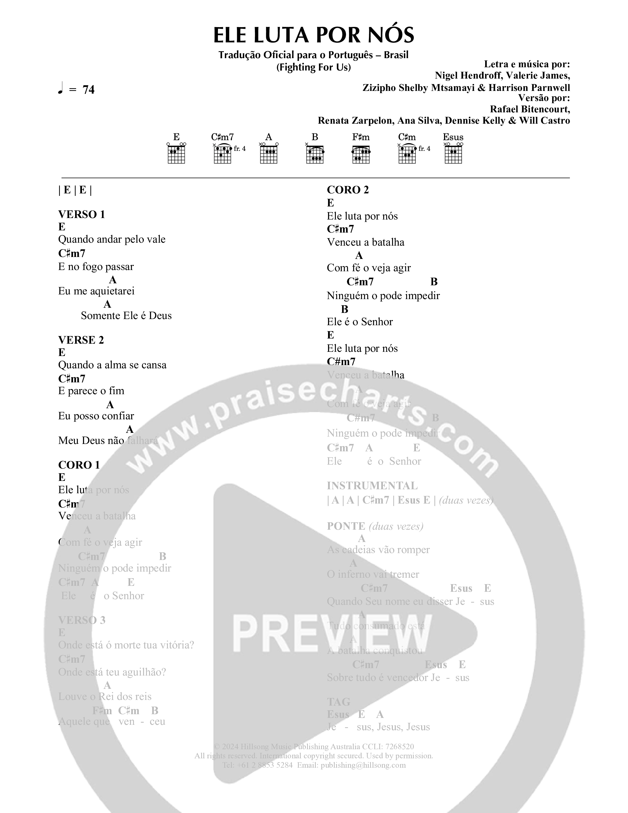 Ele Luta Por Nós Chord Chart (Hillsong em Portugues)