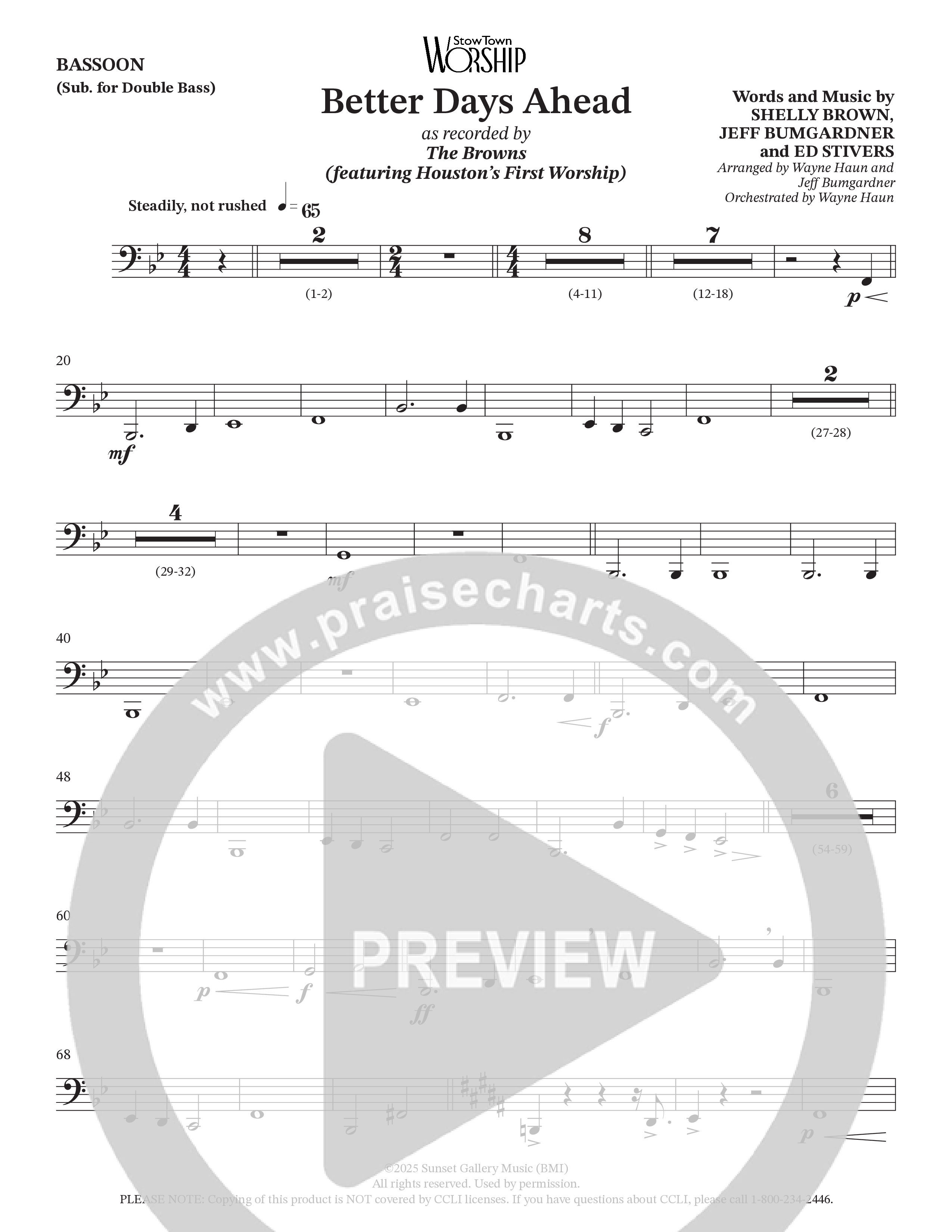 Better Days Ahead (Choral Anthem SATB) Bassoon (The Browns / Houston's First Worship / Arr. Jeff Bumgardner / Orch. Wayne Haun)