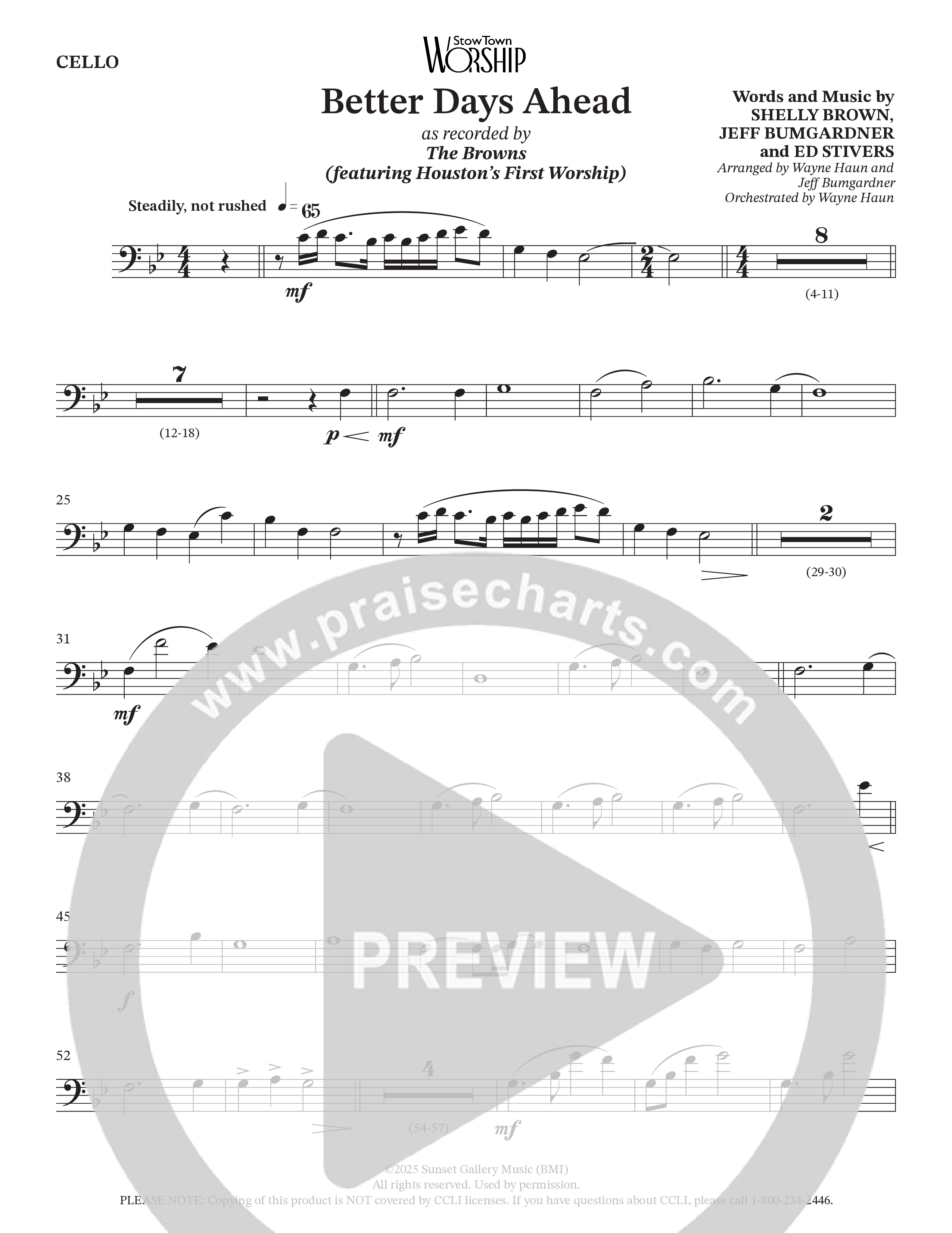 Better Days Ahead (Choral Anthem SATB) Cello (The Browns / Houston's First Worship / Arr. Jeff Bumgardner / Orch. Wayne Haun)