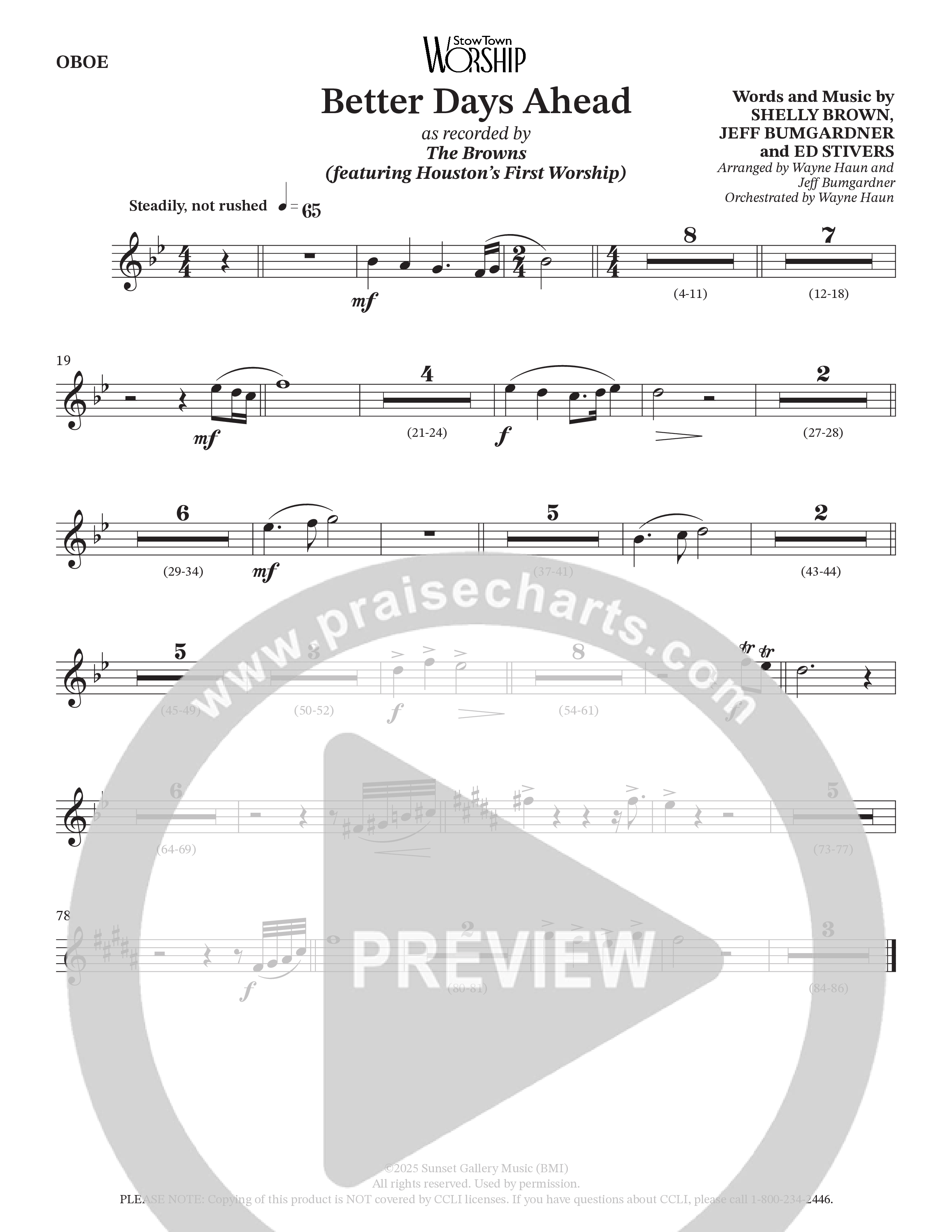 Better Days Ahead (Choral Anthem SATB) Oboe (The Browns / Houston's First Worship / Arr. Jeff Bumgardner / Orch. Wayne Haun)