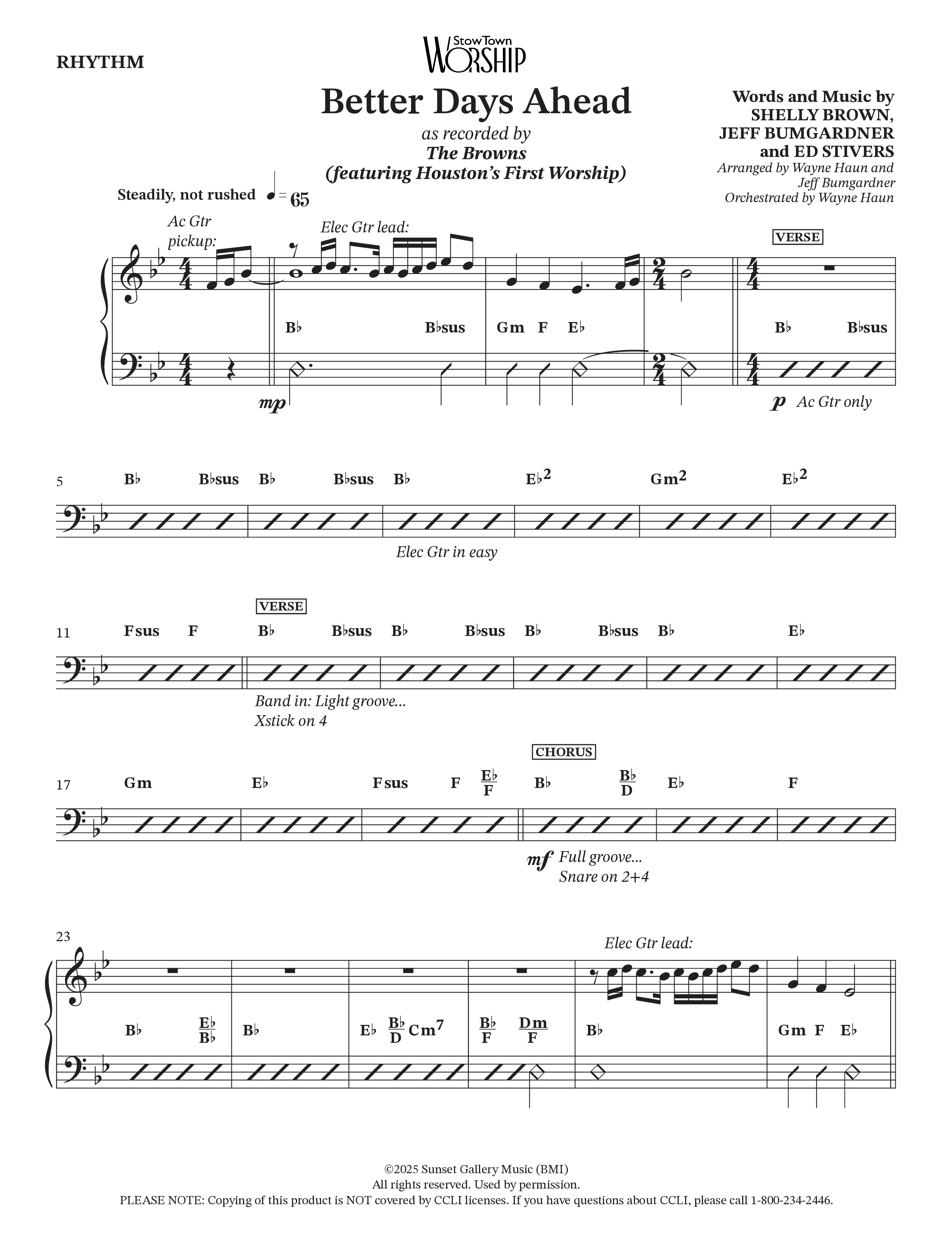 Better Days Ahead (Choral Anthem SATB) Rhythm Chart (The Browns / Houston's First Worship / Arr. Jeff Bumgardner / Orch. Wayne Haun)
