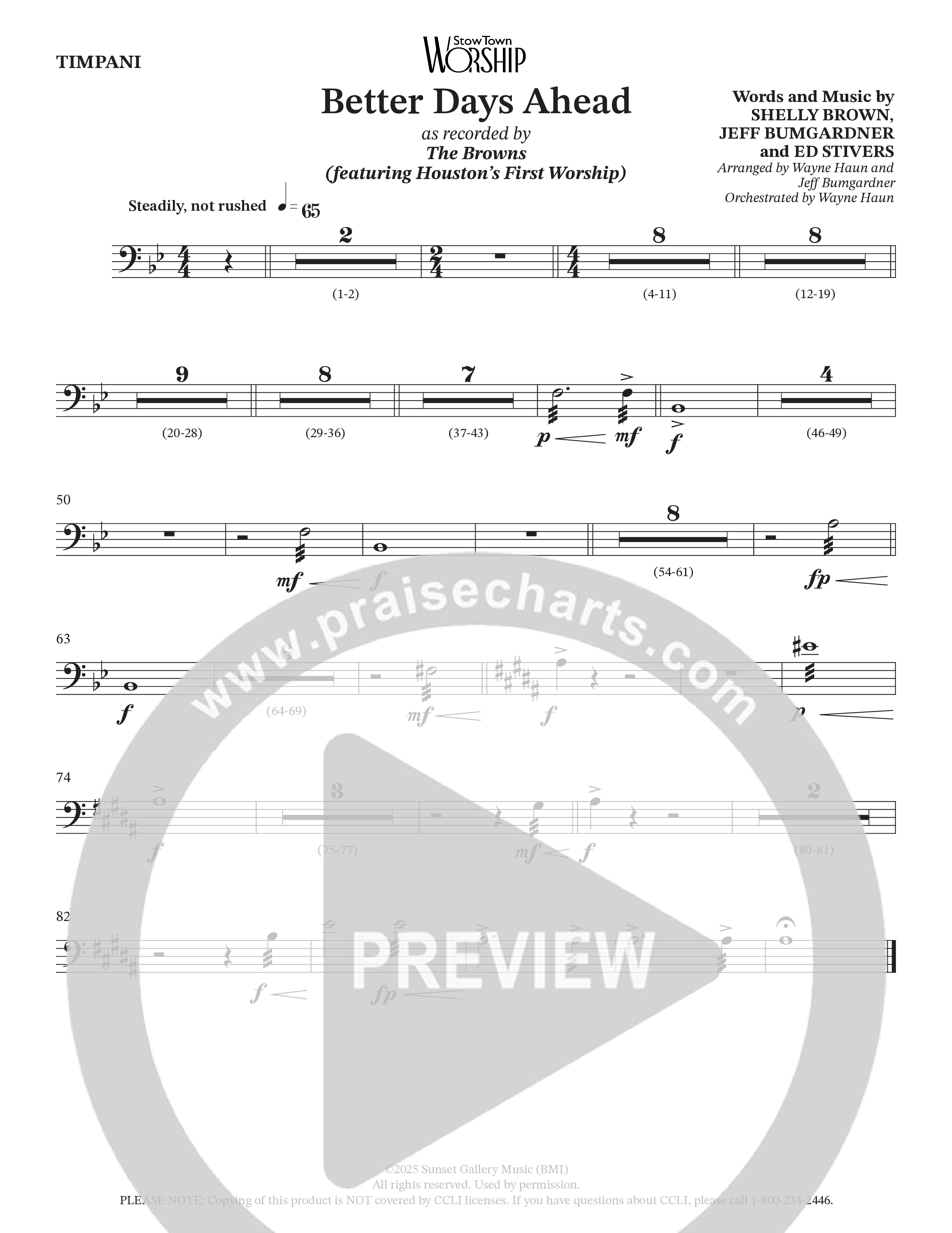 Better Days Ahead (Choral Anthem SATB) Timpani (The Browns / Houston's First Worship / Arr. Jeff Bumgardner / Orch. Wayne Haun)