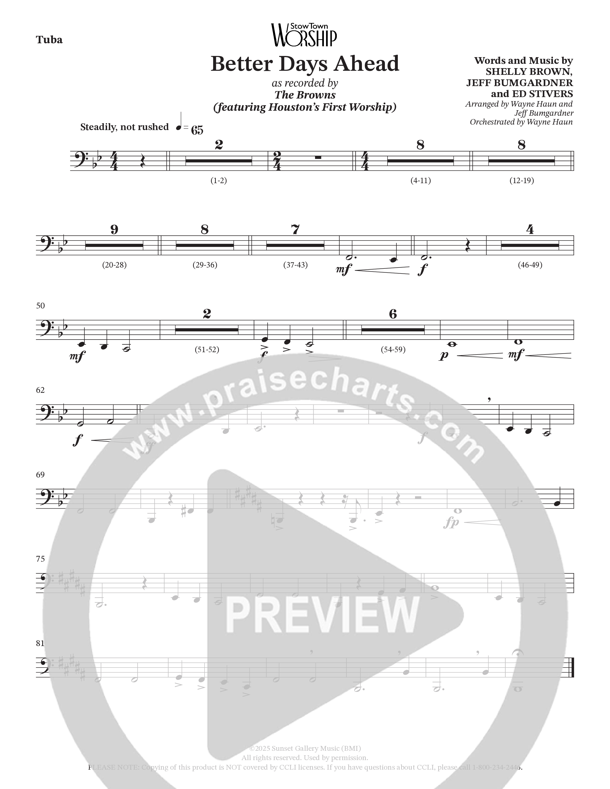 Better Days Ahead (Choral Anthem SATB) Tuba (The Browns / Houston's First Worship / Arr. Jeff Bumgardner / Orch. Wayne Haun)