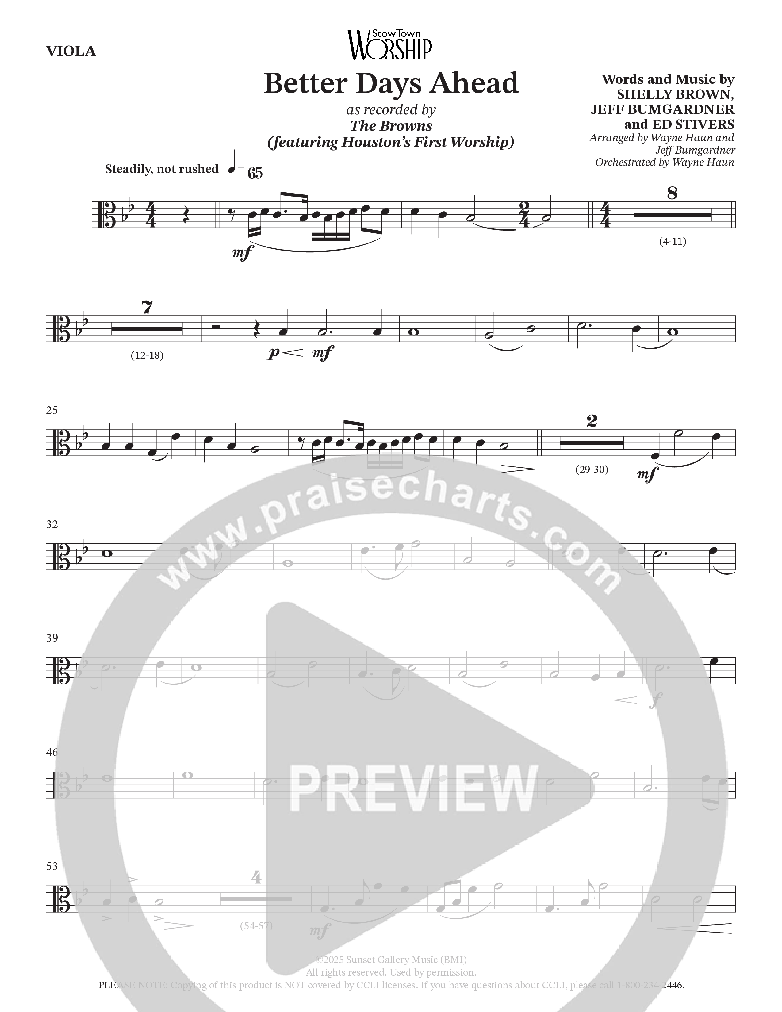 Better Days Ahead (Choral Anthem SATB) Viola (The Browns / Houston's First Worship / Arr. Jeff Bumgardner / Orch. Wayne Haun)