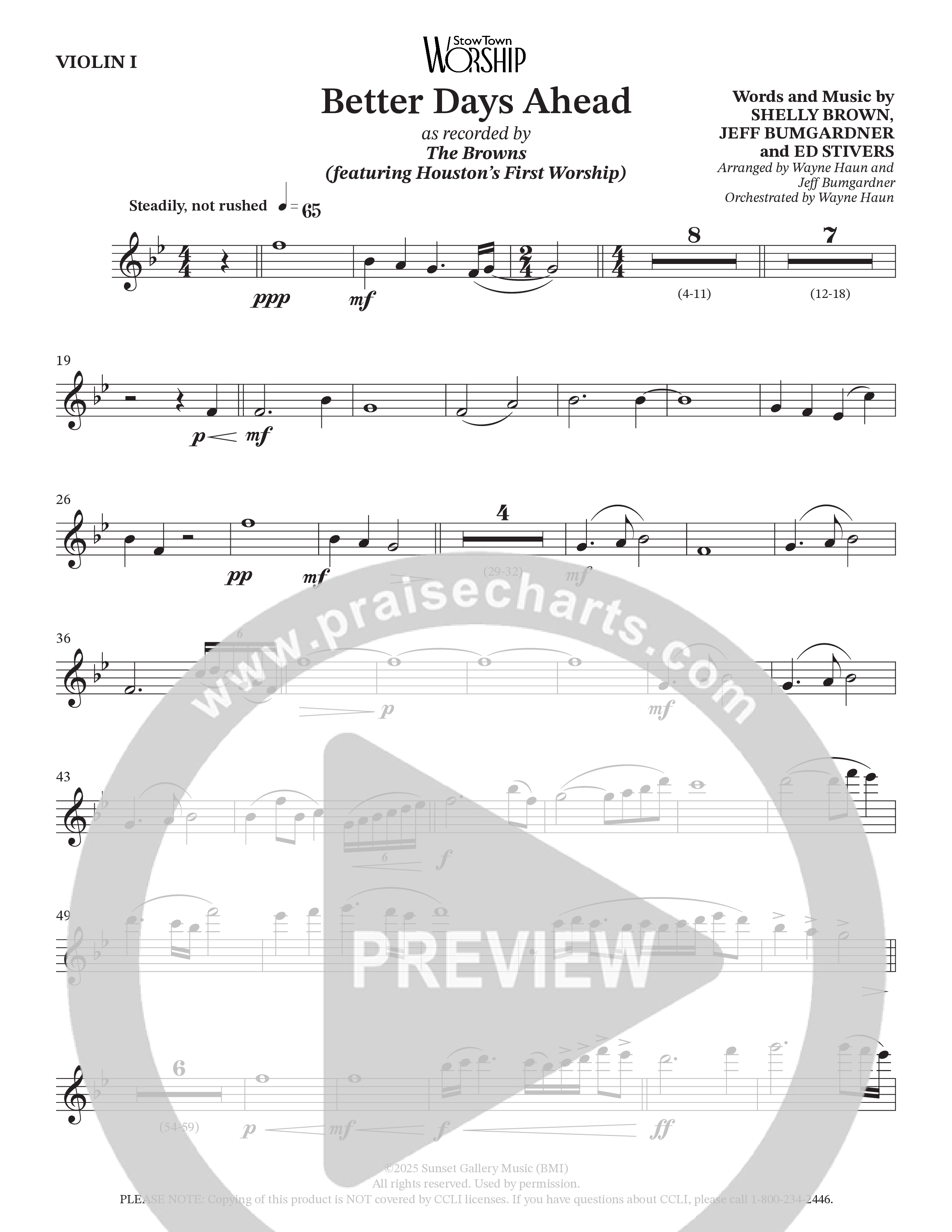 Better Days Ahead (Choral Anthem SATB) String Pack (The Browns / Houston's First Worship / Arr. Jeff Bumgardner / Orch. Wayne Haun)
