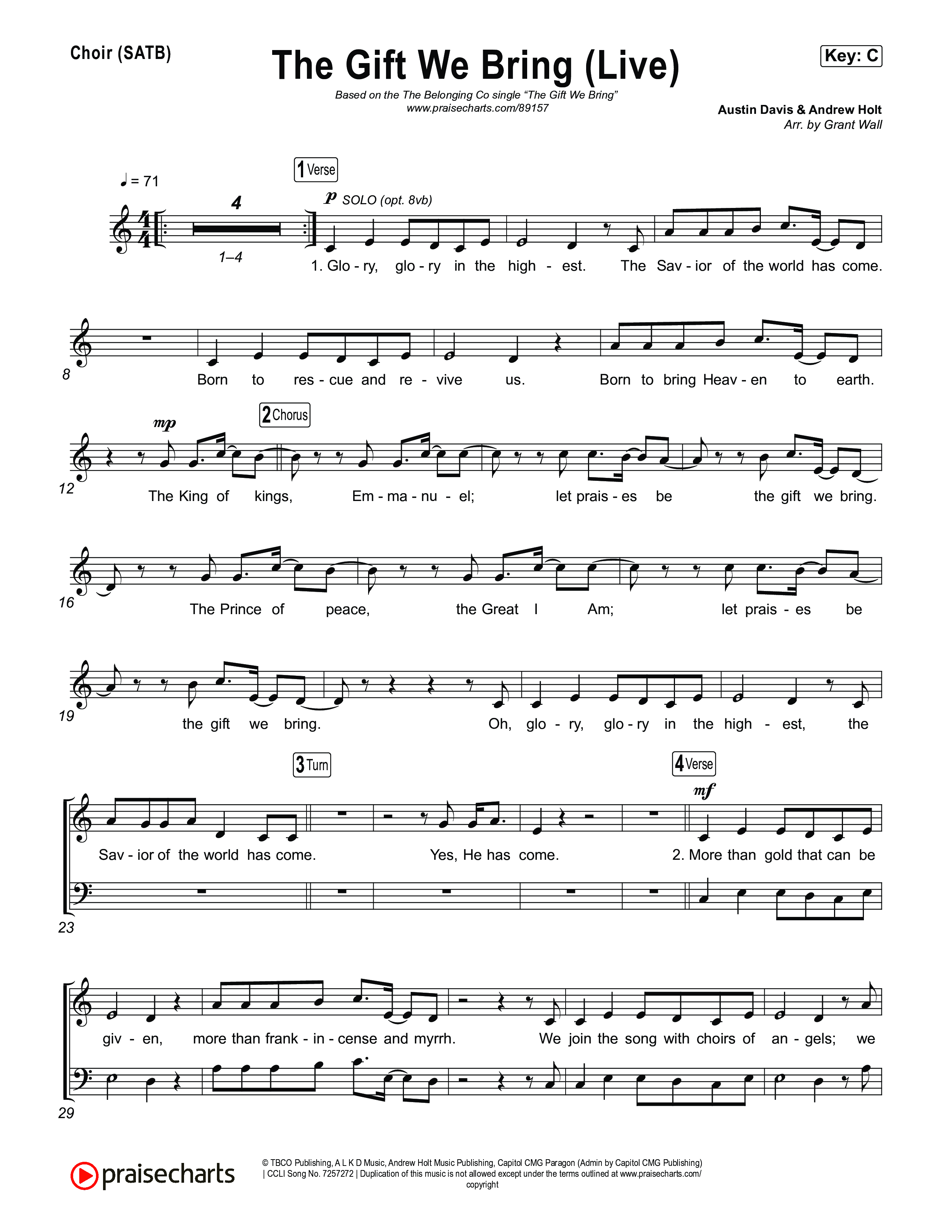 The Gift We Bring (Live) Choir Sheet (SATB) (The Belonging Co / Andrew Holt)