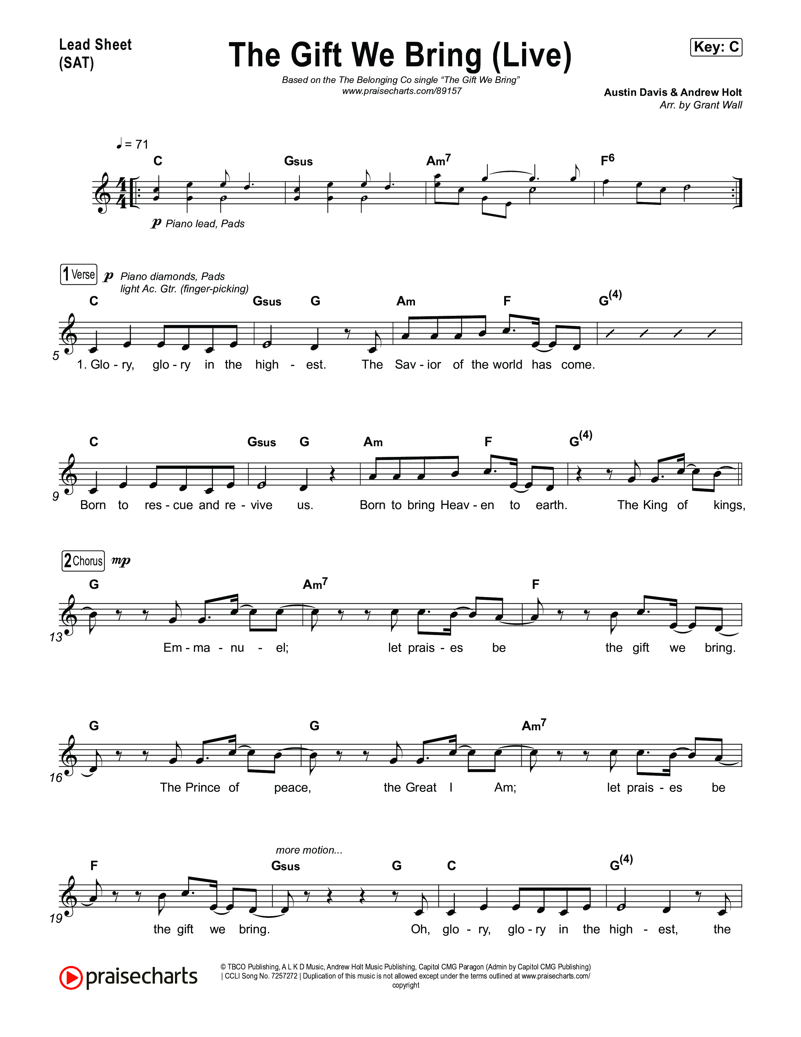 The Gift We Bring (Live) Lead Sheet (SAT) (The Belonging Co / Andrew Holt)